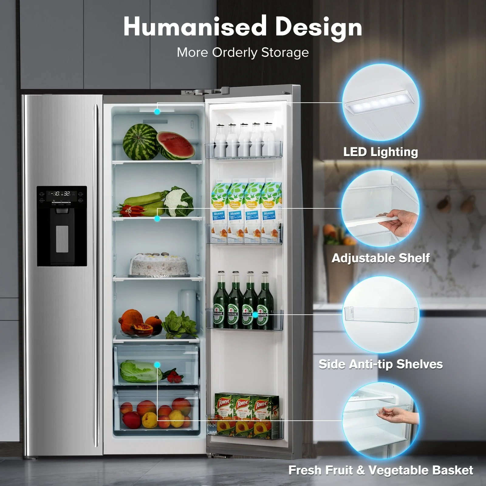 36" Side By Side 20.01 Cu. ft. Built-in Refrigerator with Freezer & Ice Maker Included - Image 11