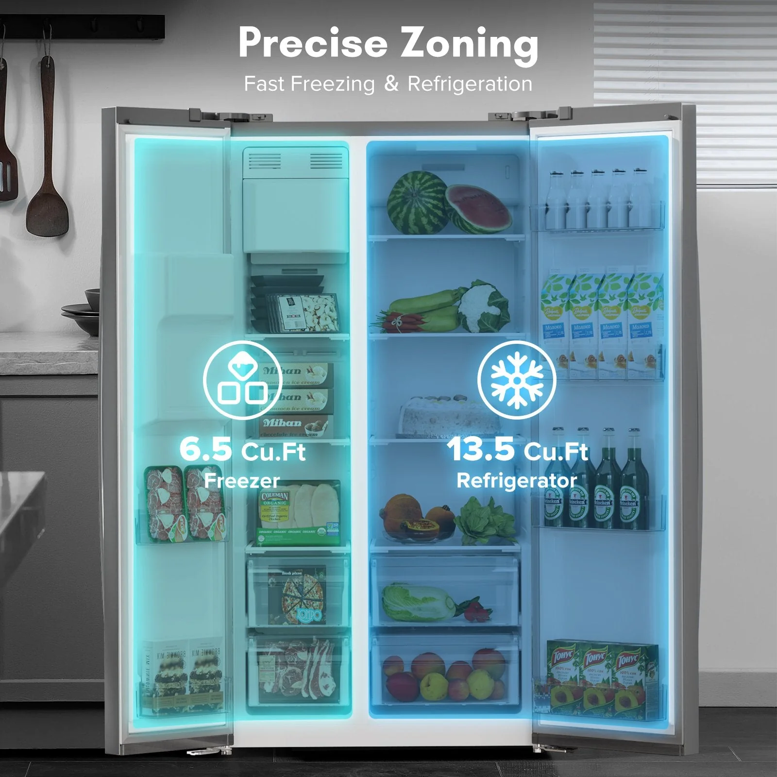 36" Side By Side 20.01 Cu. ft. Built-in Refrigerator with Freezer & Ice Maker Included - Image 12