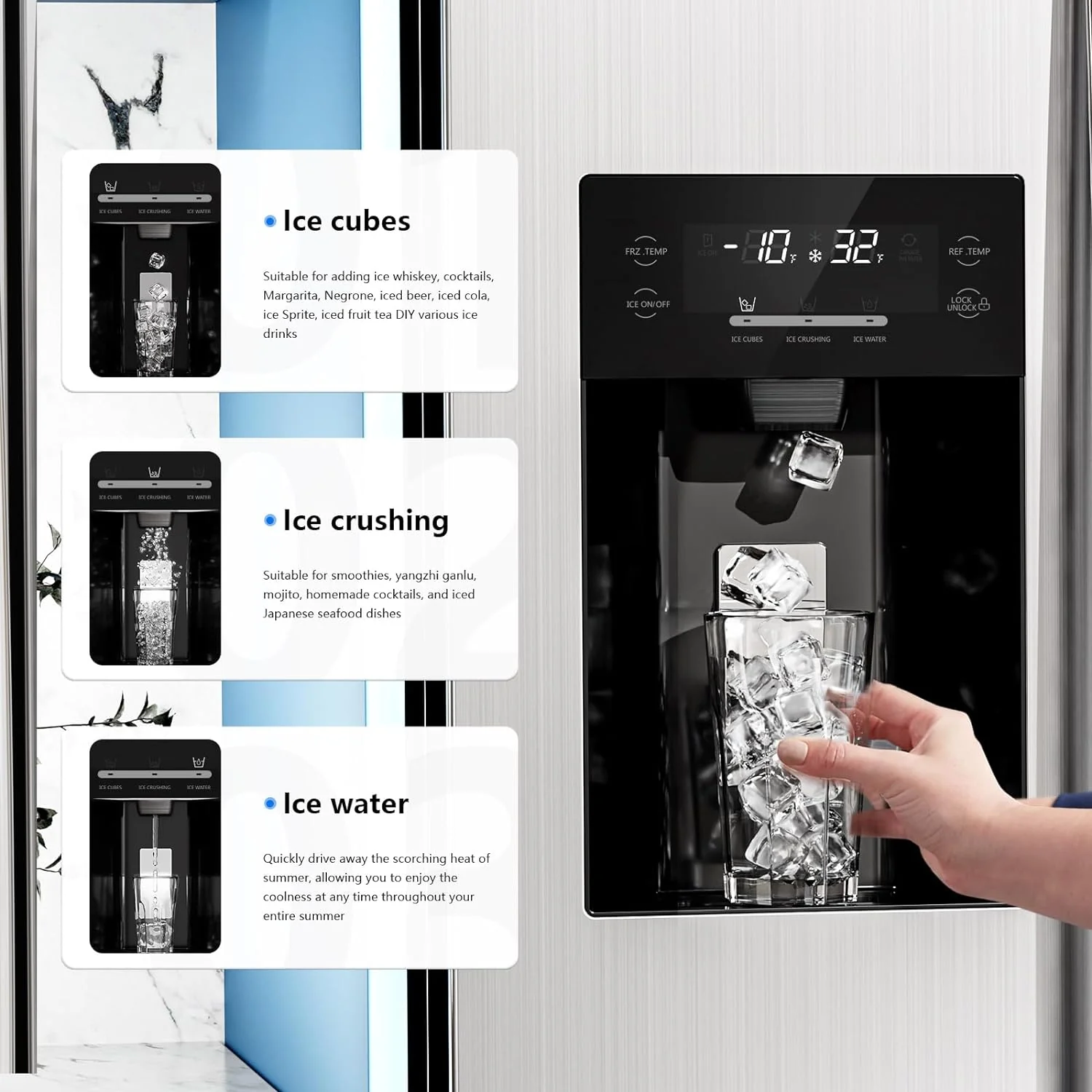 36" Side By Side 20.01 Cu. ft. Built-in Refrigerator with Freezer & Ice Maker Included - Image 4