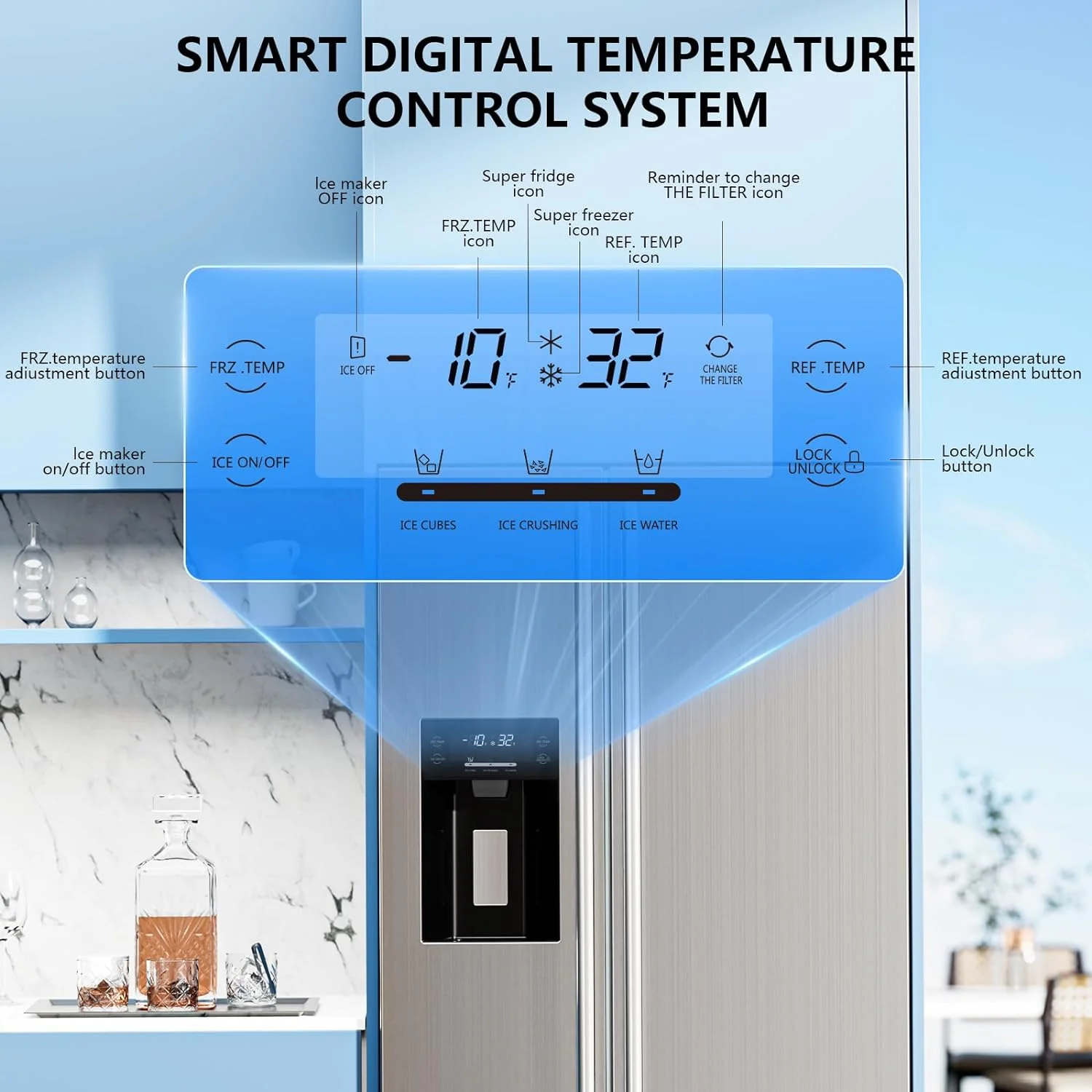36" Side By Side 20.01 Cu. ft. Built-in Refrigerator with Freezer & Ice Maker Included - Image 6