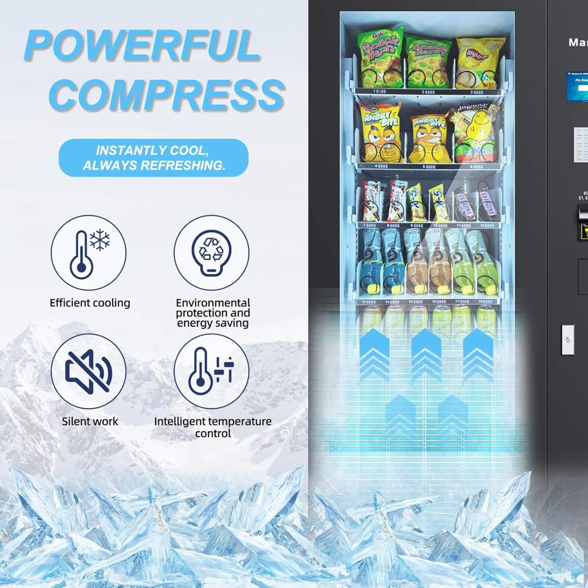 36-Slot Commercial Refrigerated Snack Drink Vending Machine With Bill And Coin Acceptor (SAK67318) - Image 4