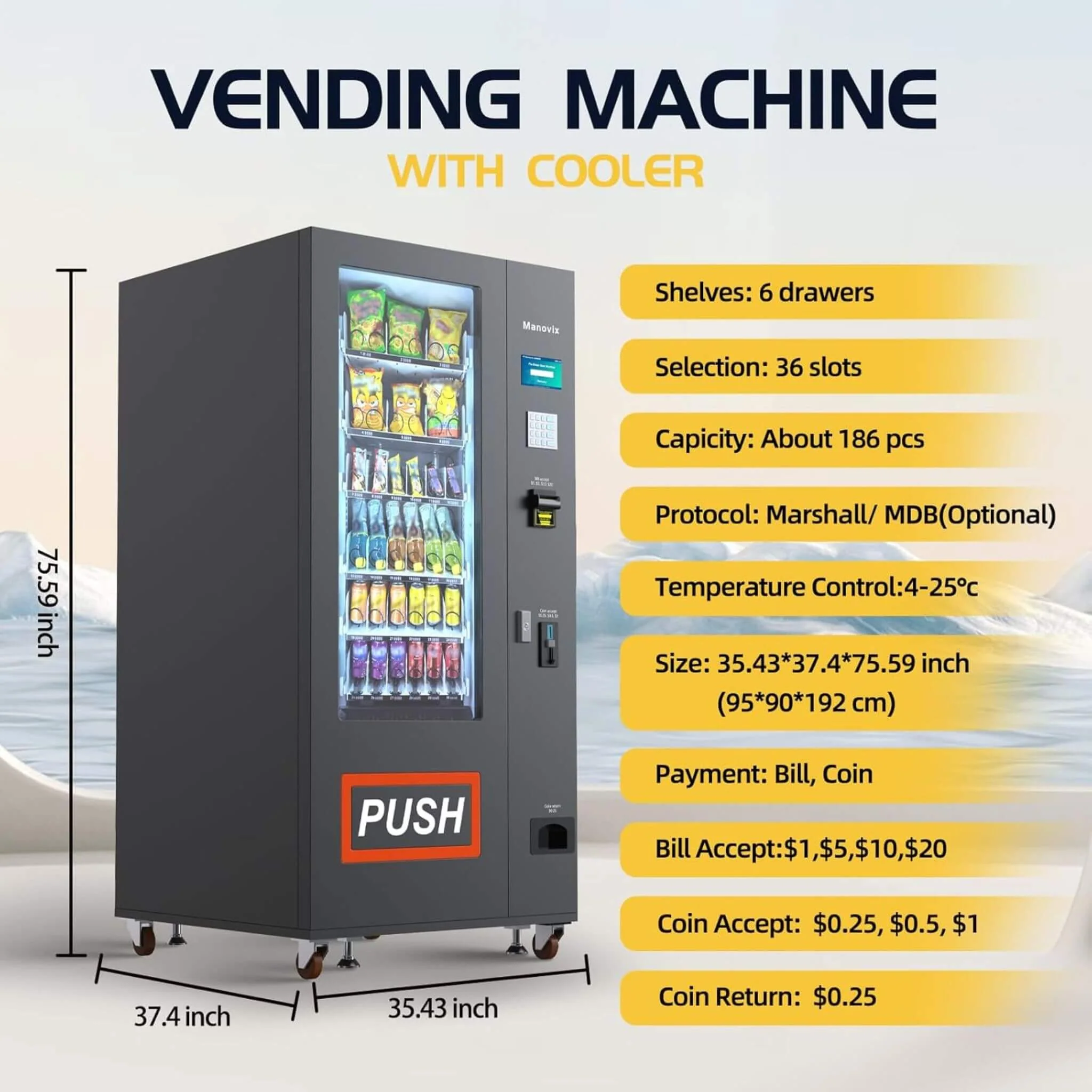 36-Slot Commercial Refrigerated Snack Drink Vending Machine With Bill And Coin Acceptor (SAK67318) - Image 8