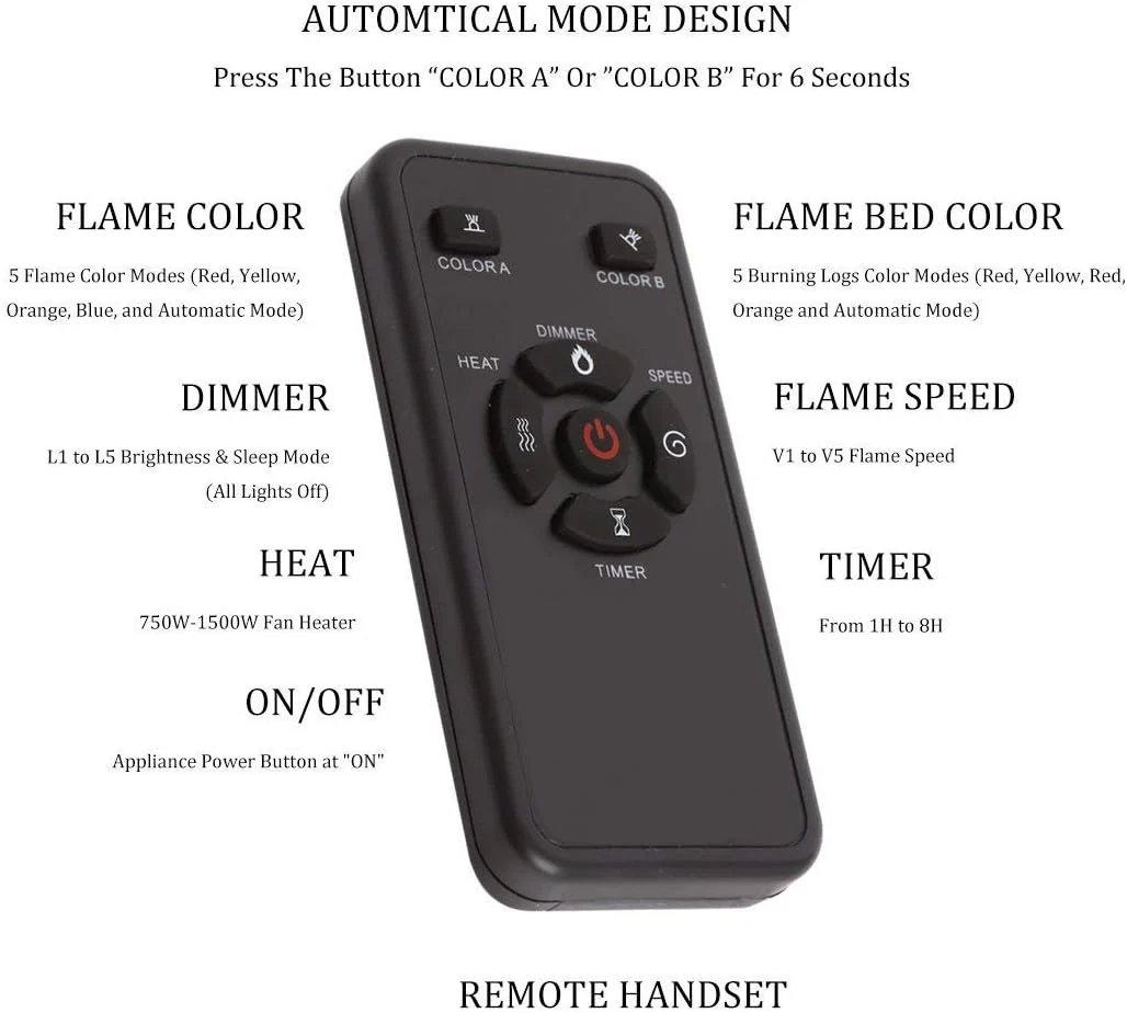 37 Inch Electric Fireplace Insert Adjuatble Flame Colors 939BXB - Image 2