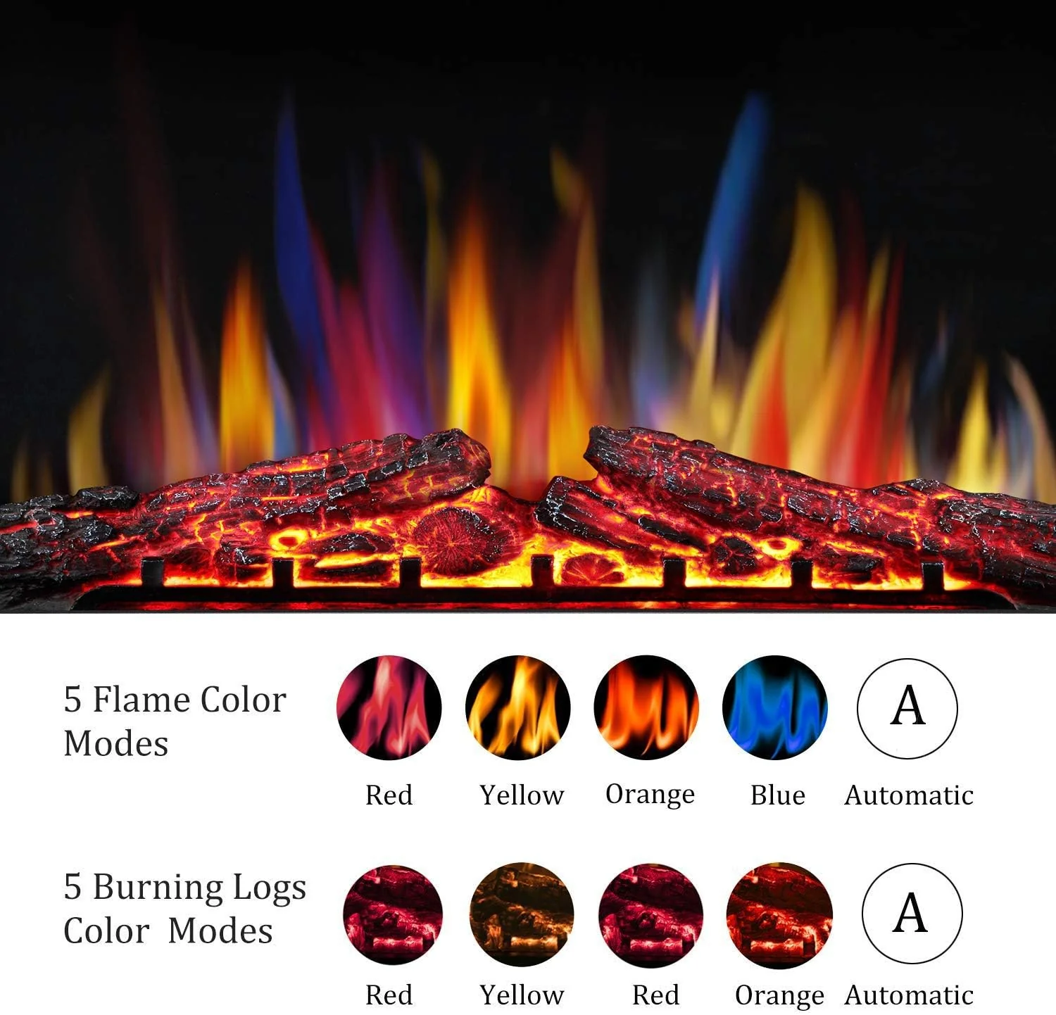 37 Inch Electric Fireplace Insert Adjuatble Flame Colors 939BXB - Image 7