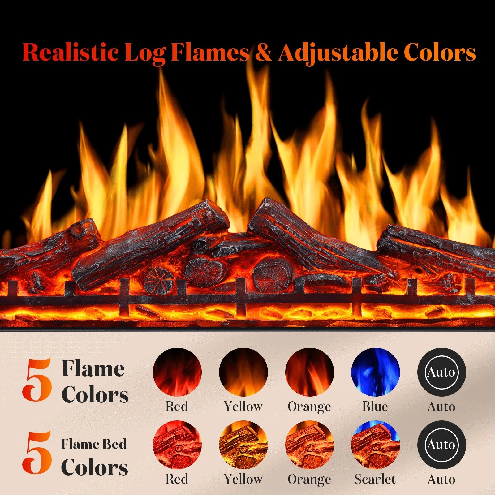 37 Inch Electric Fireplace Insert Adjuatble Flame Colors 939BXB - Image 2