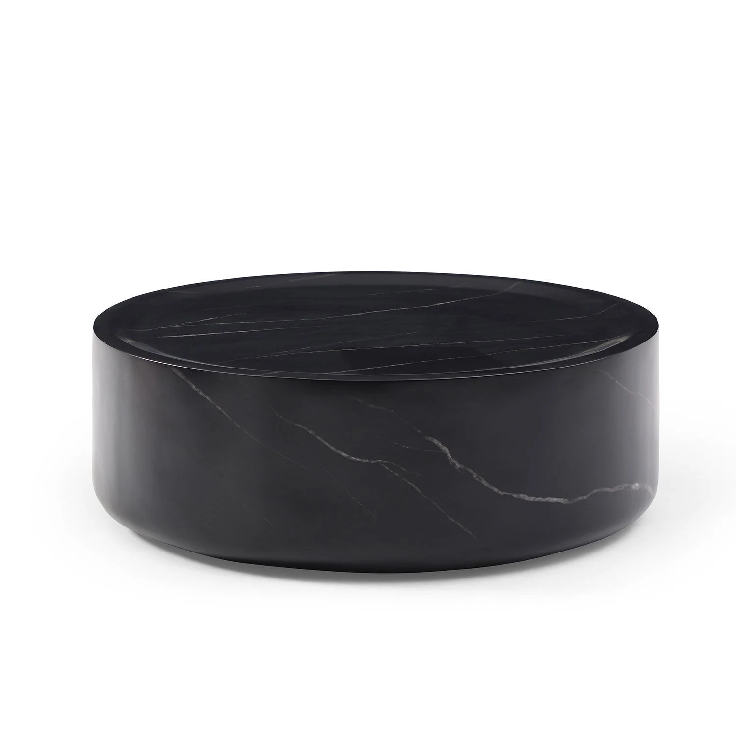 39.37'' Black Marble Round Coffee Table - Sturdy Fiberglass Design