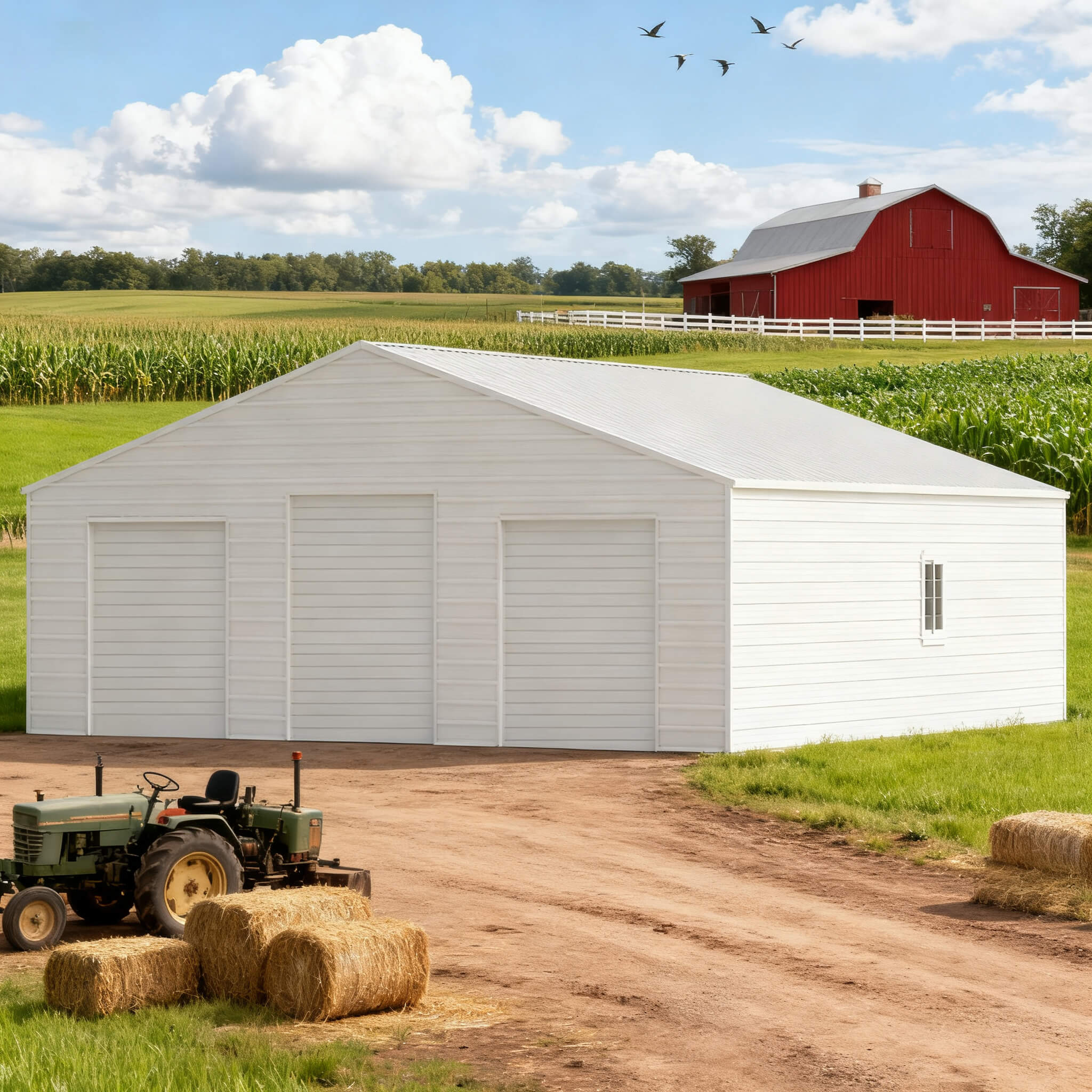[39X39FT] Extra-Large Heavy-Duty Galvanized Steel Barn Building Shed With 3 Rolling Door Garages (SAK10234) - Image 6