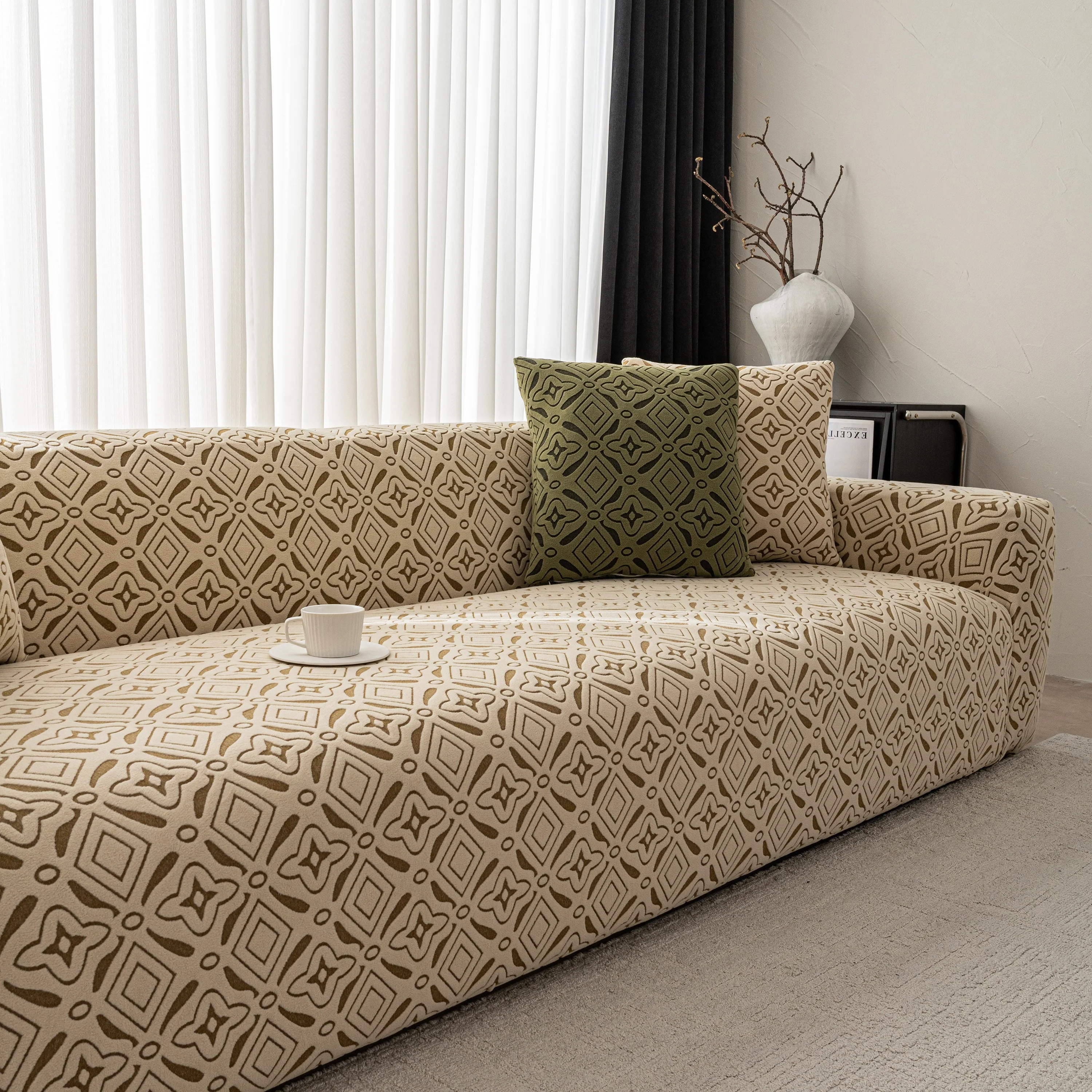 3D Jacquard Geometric Sofa Cover, High Stretch Soft Polar Fleece Slipcover for Couch - Image 14