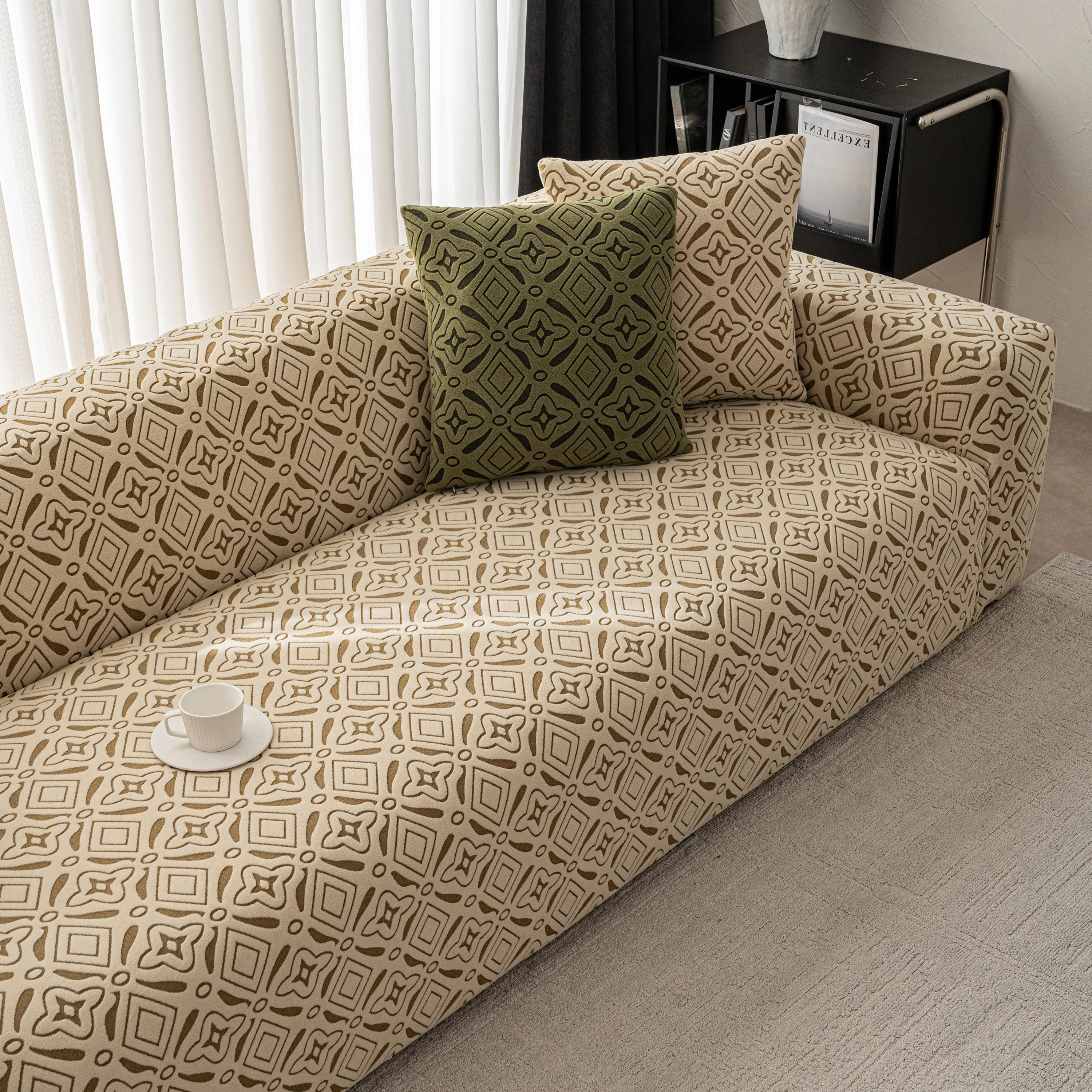3D Jacquard Geometric Sofa Cover, High Stretch Soft Polar Fleece Slipcover for Couch - Image 15