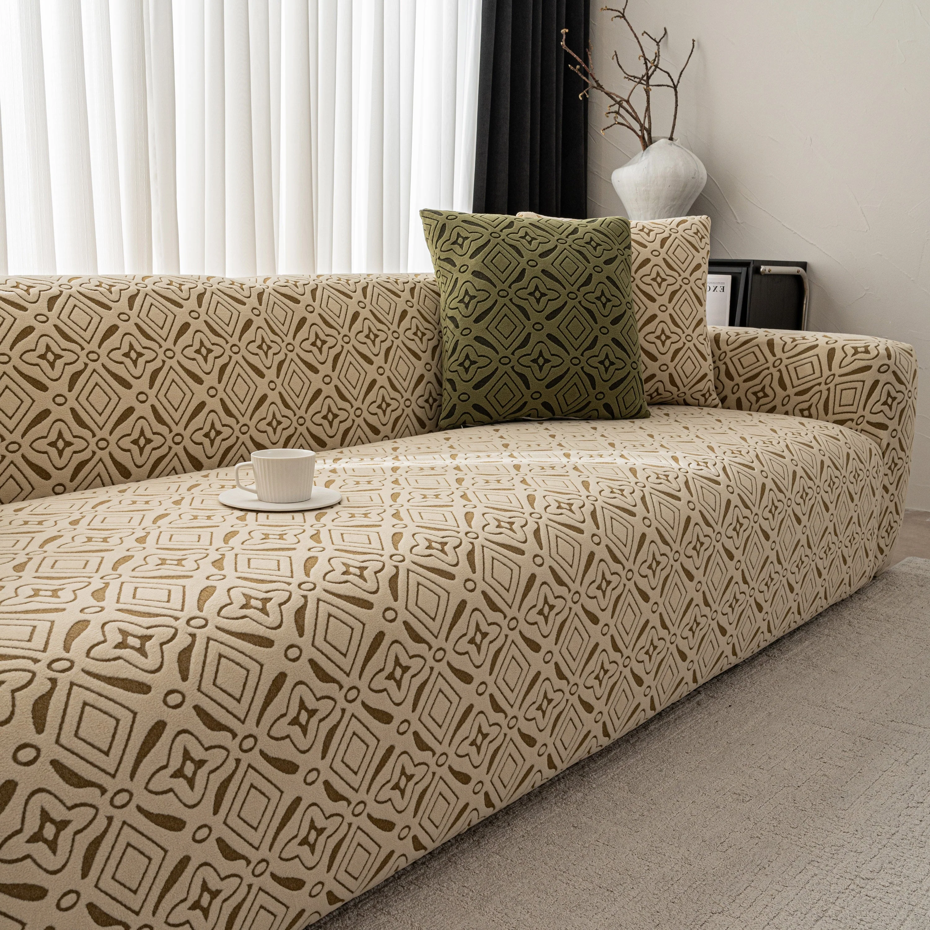 3D Jacquard Geometric Sofa Cover, High Stretch Soft Polar Fleece Slipcover for Couch - Image 18
