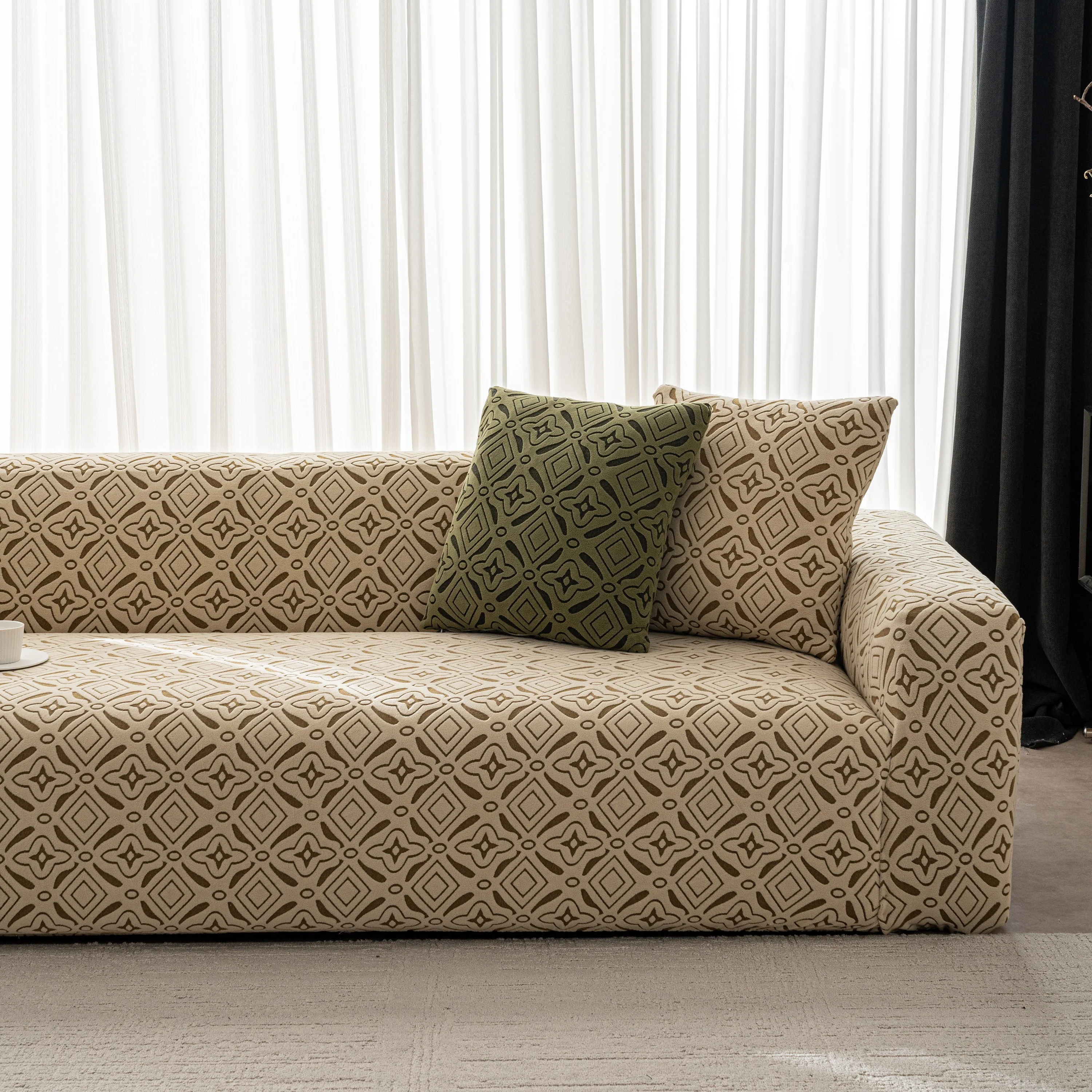 3D Jacquard Geometric Sofa Cover, High Stretch Soft Polar Fleece Slipcover for Couch - Image 2