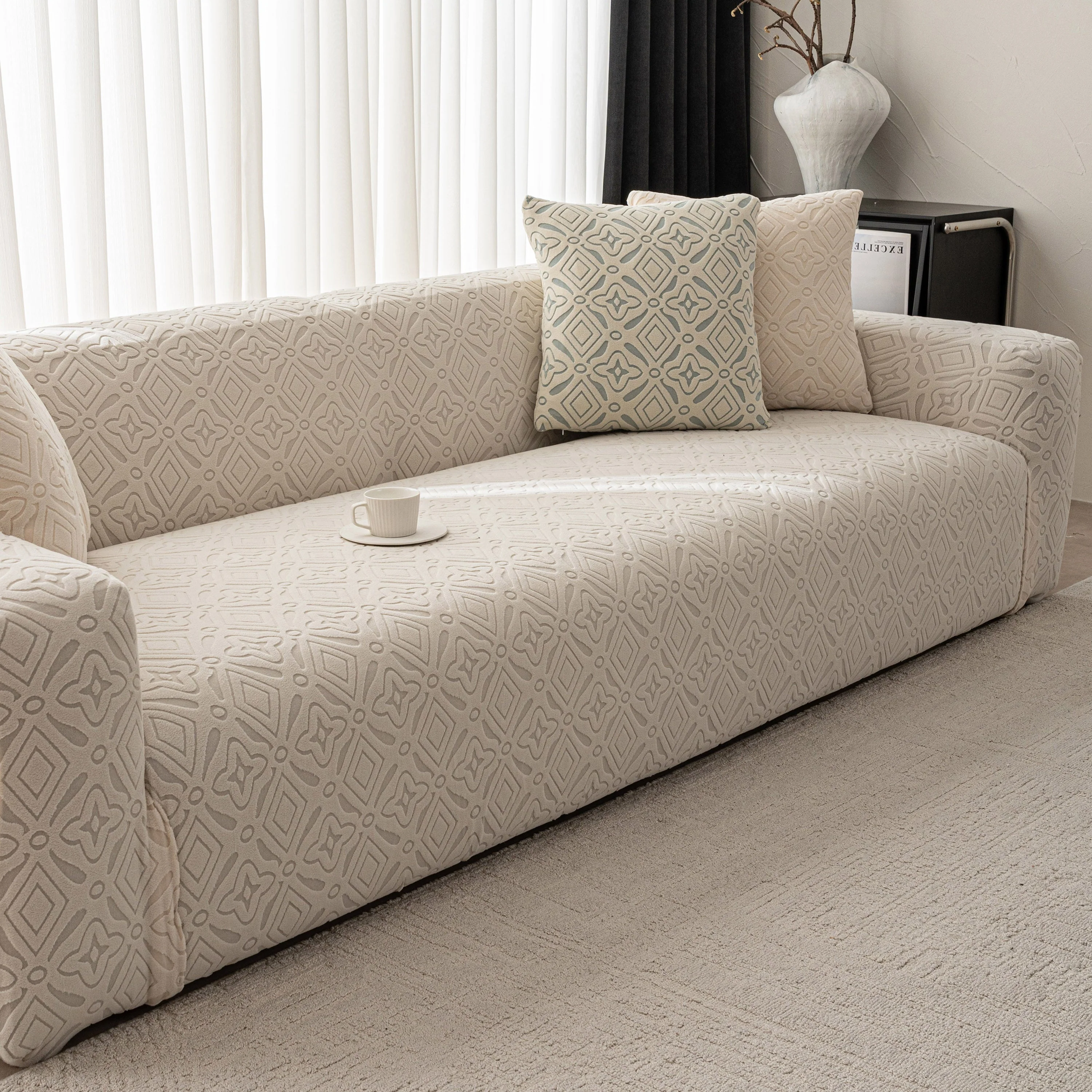 3D Jacquard Geometric Sofa Cover, High Stretch Soft Polar Fleece Slipcover for Couch - Image 22