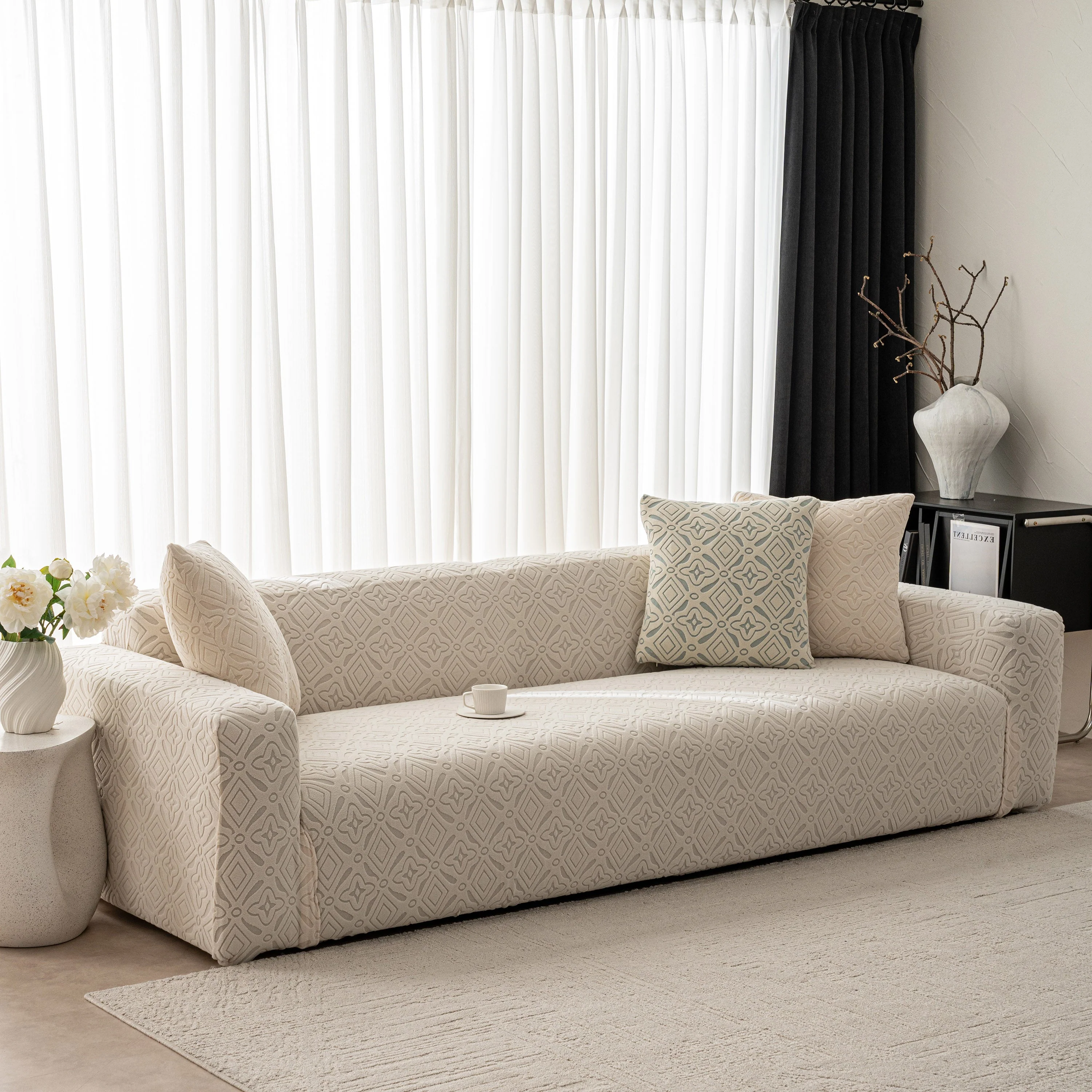 3D Jacquard Geometric Sofa Cover, High Stretch Soft Polar Fleece Slipcover for Couch - Image 24