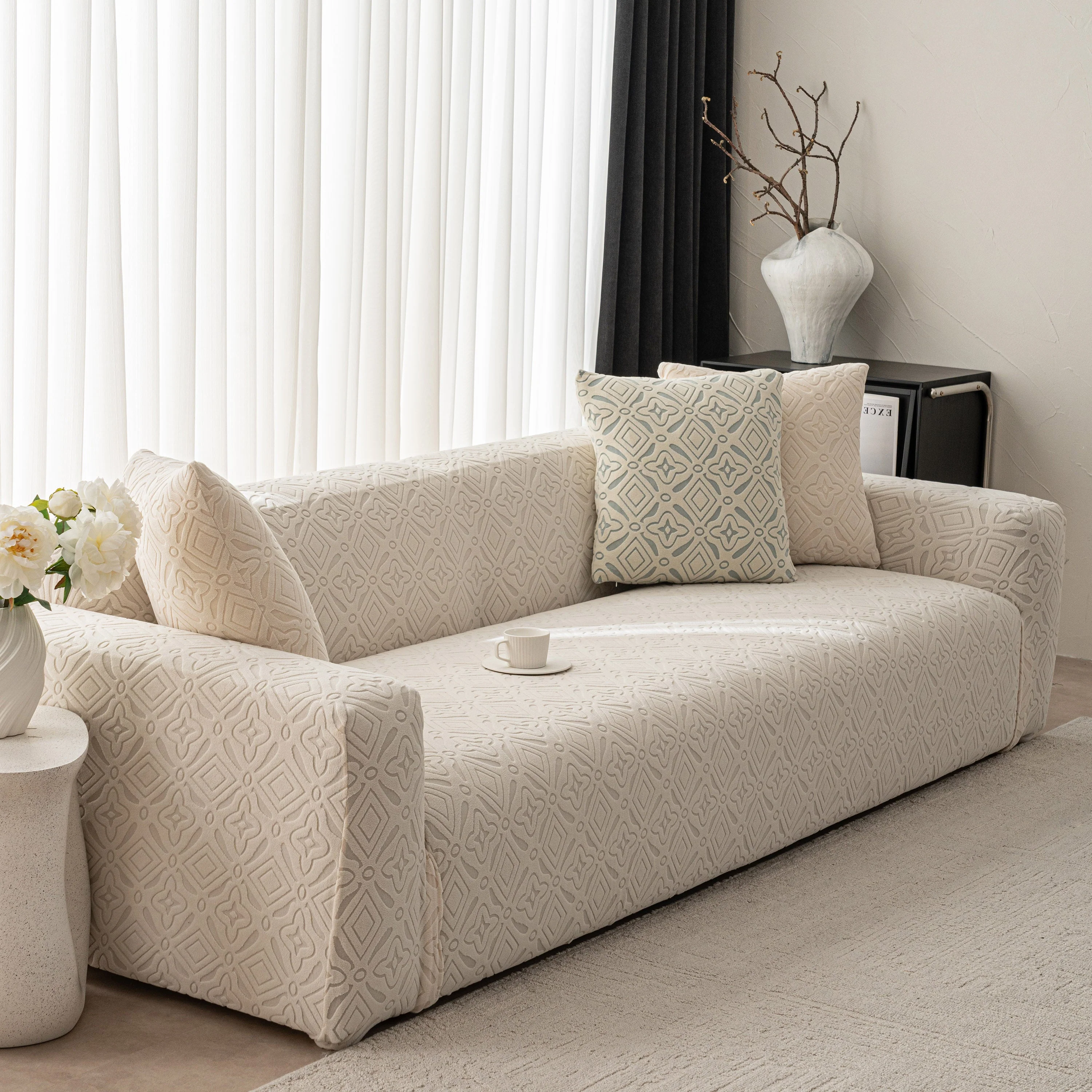 3D Jacquard Geometric Sofa Cover, High Stretch Soft Polar Fleece Slipcover for Couch - Image 25