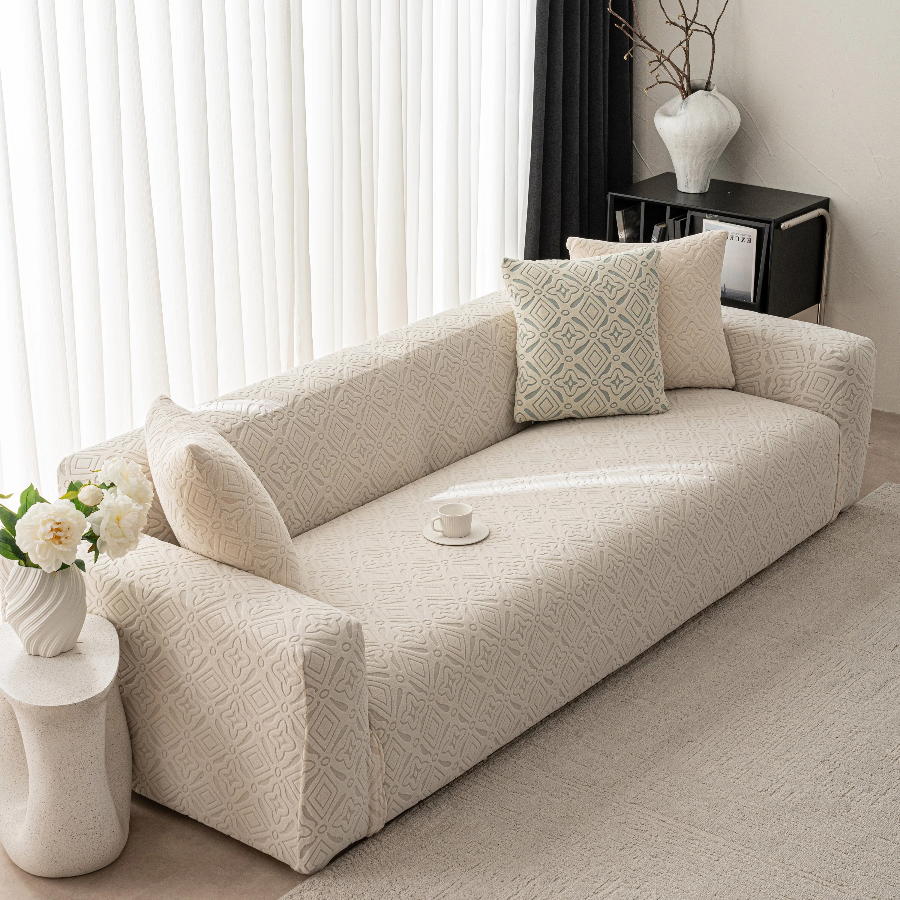 3D Jacquard Geometric Sofa Cover, High Stretch Soft Polar Fleece Slipcover for Couch - Image 26
