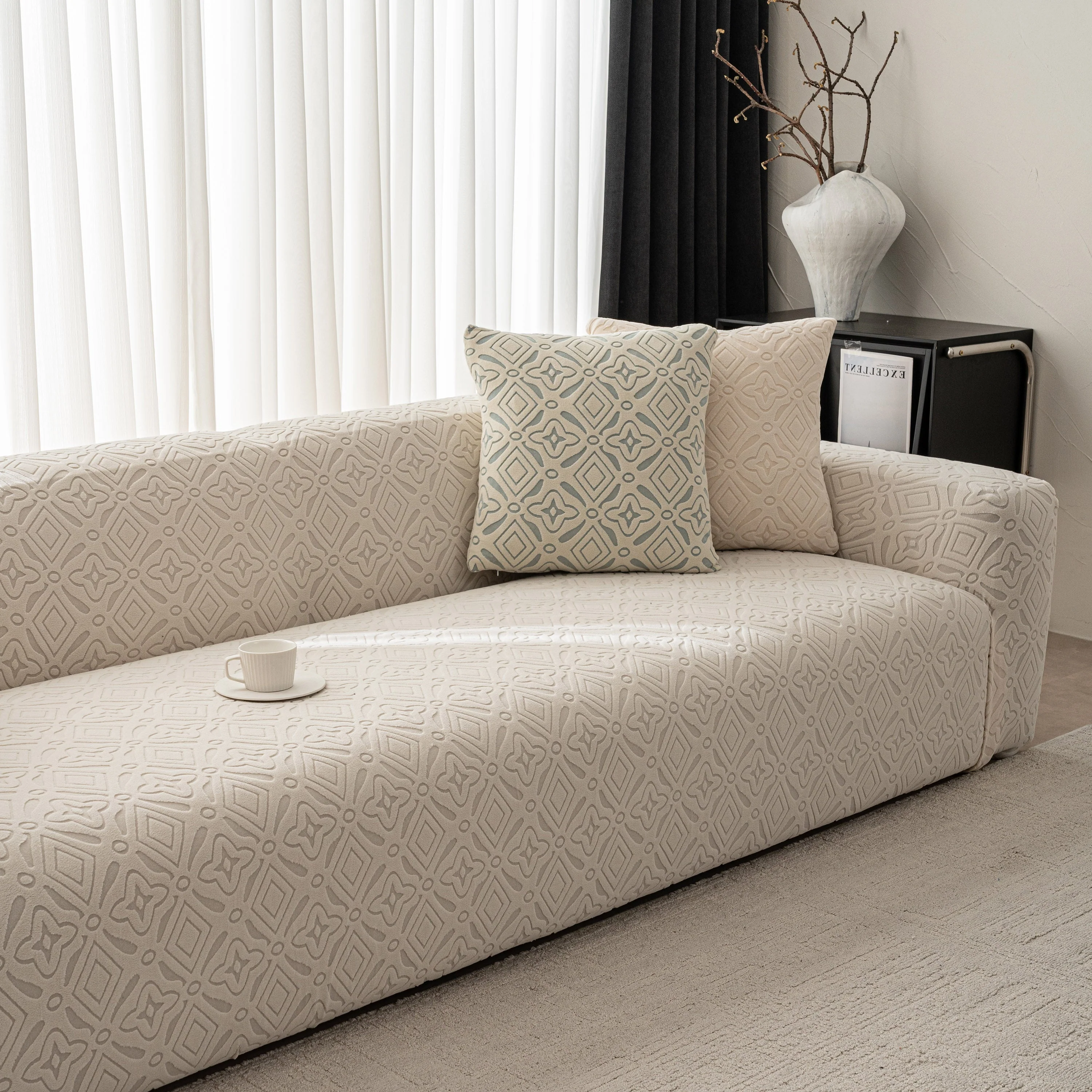 3D Jacquard Geometric Sofa Cover, High Stretch Soft Polar Fleece Slipcover for Couch - Image 27