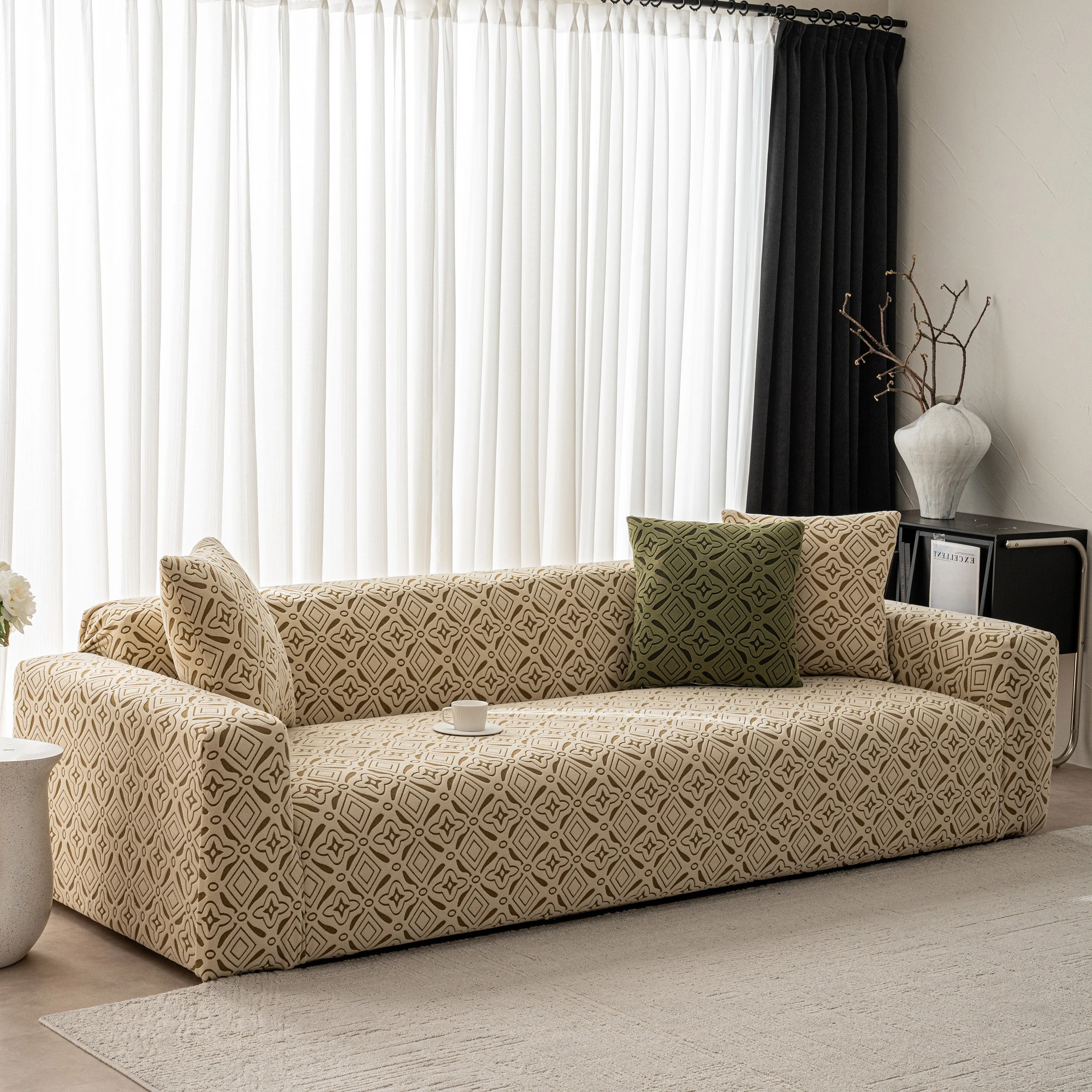 3D Jacquard Geometric Sofa Cover, High Stretch Soft Polar Fleece Slipcover for Couch - Image 3