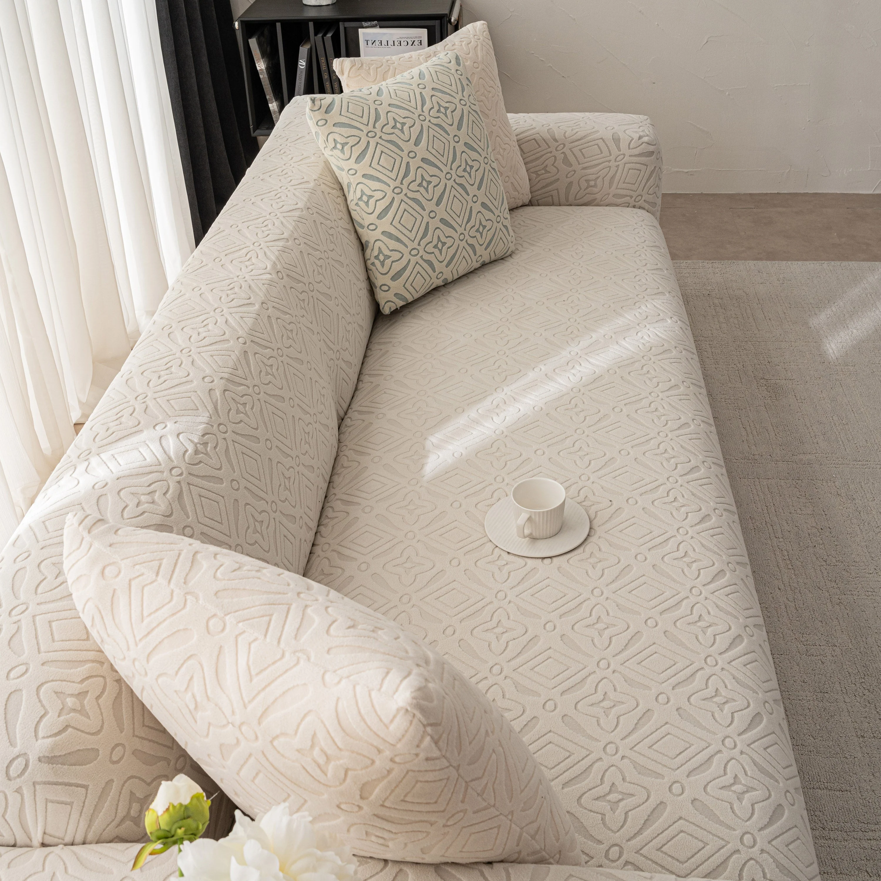 3D Jacquard Geometric Sofa Cover, High Stretch Soft Polar Fleece Slipcover for Couch - Image 34