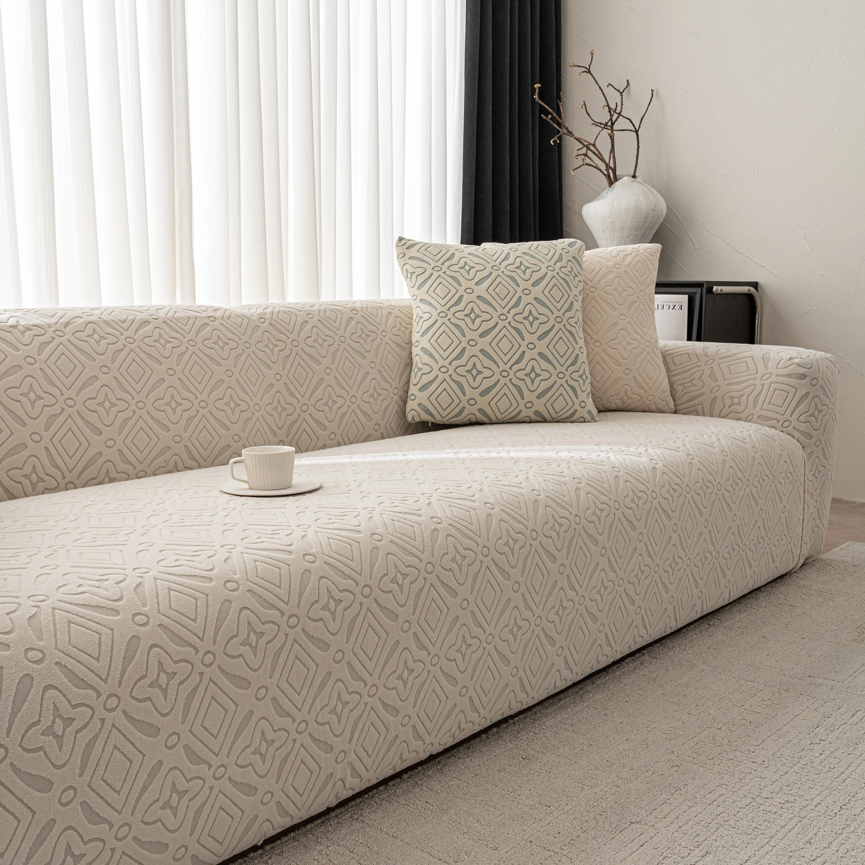 3D Jacquard Geometric Sofa Cover, High Stretch Soft Polar Fleece Slipcover for Couch - Image 35