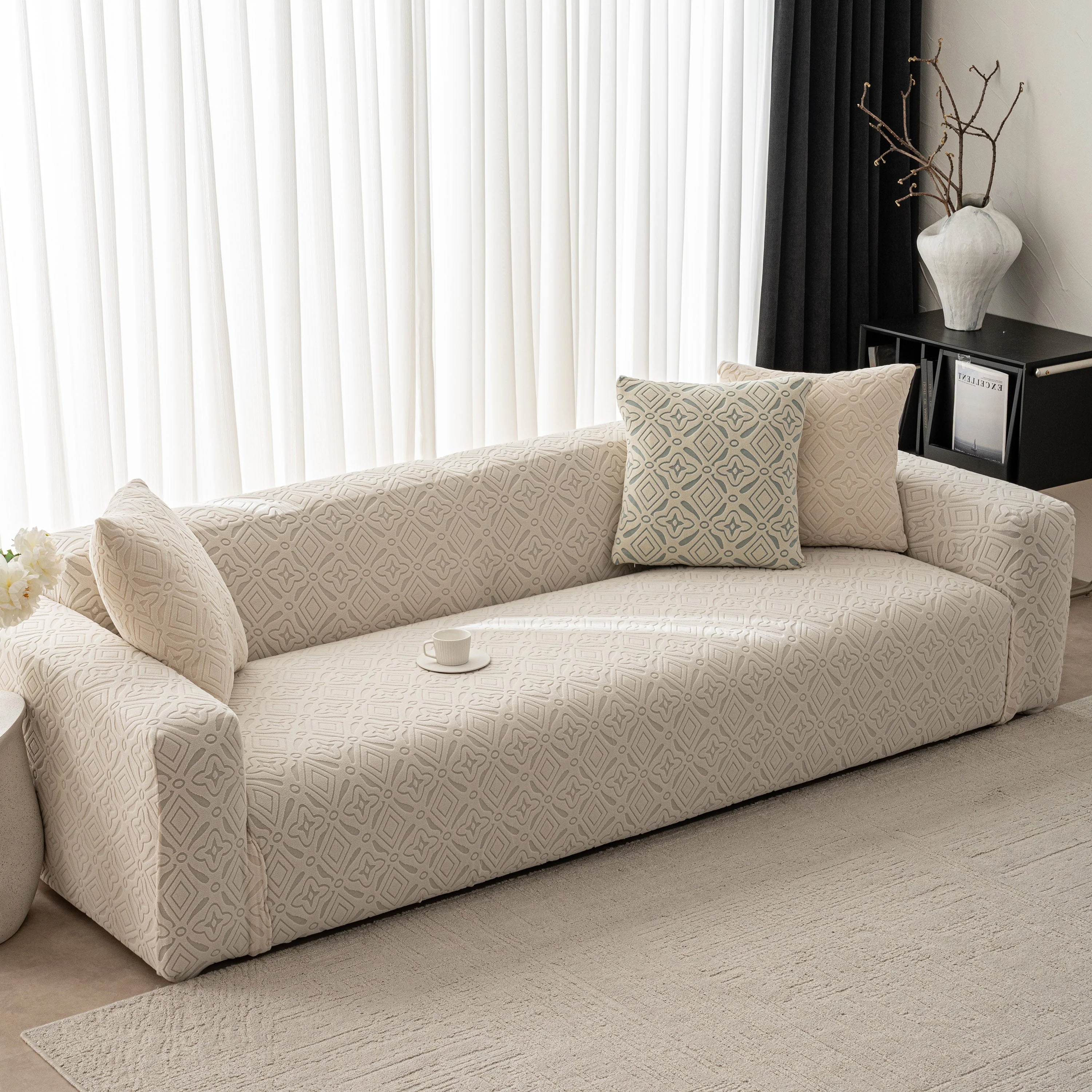 3D Jacquard Geometric Sofa Cover, High Stretch Soft Polar Fleece Slipcover for Couch - Image 37