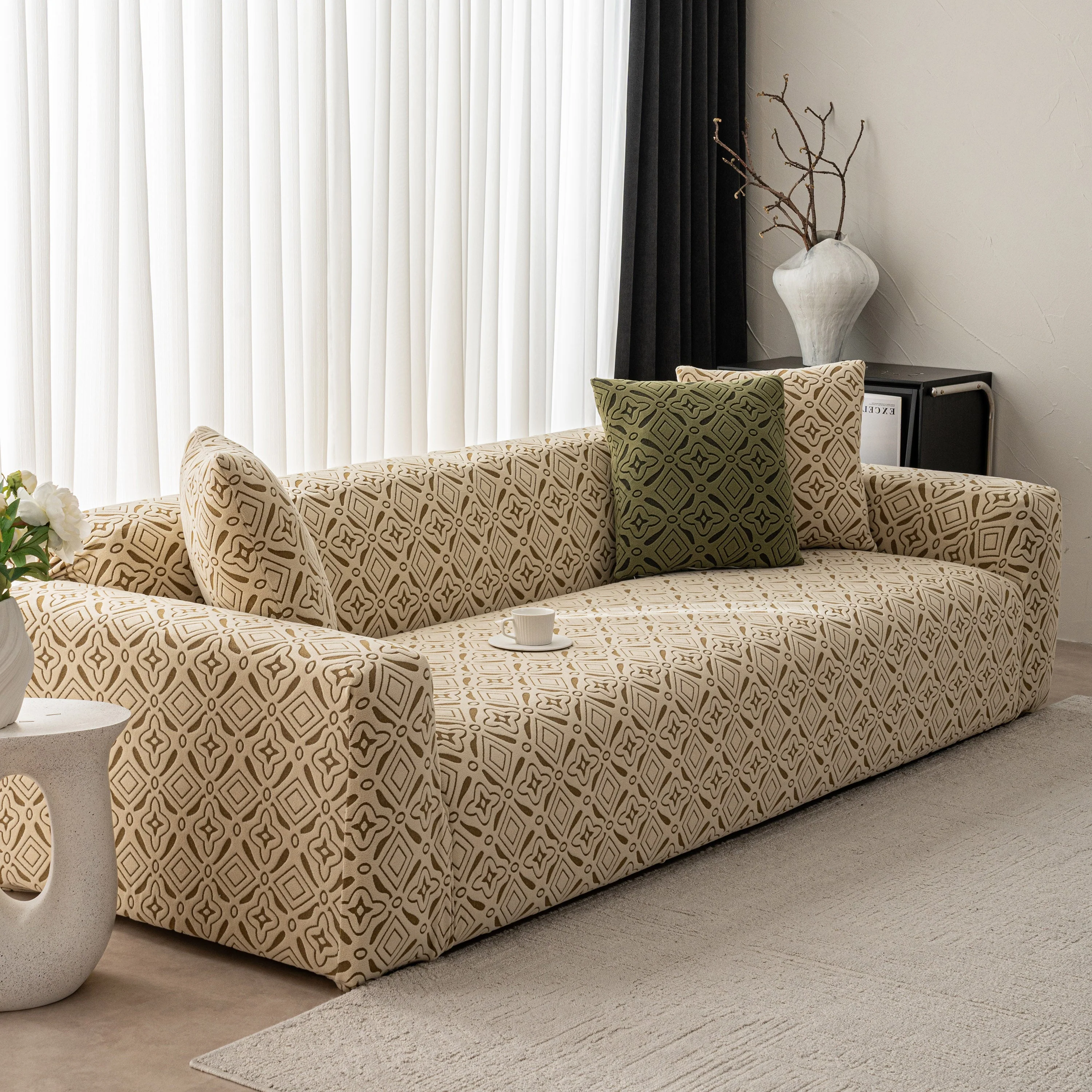 3D Jacquard Geometric Sofa Cover, High Stretch Soft Polar Fleece Slipcover for Couch - Image 4