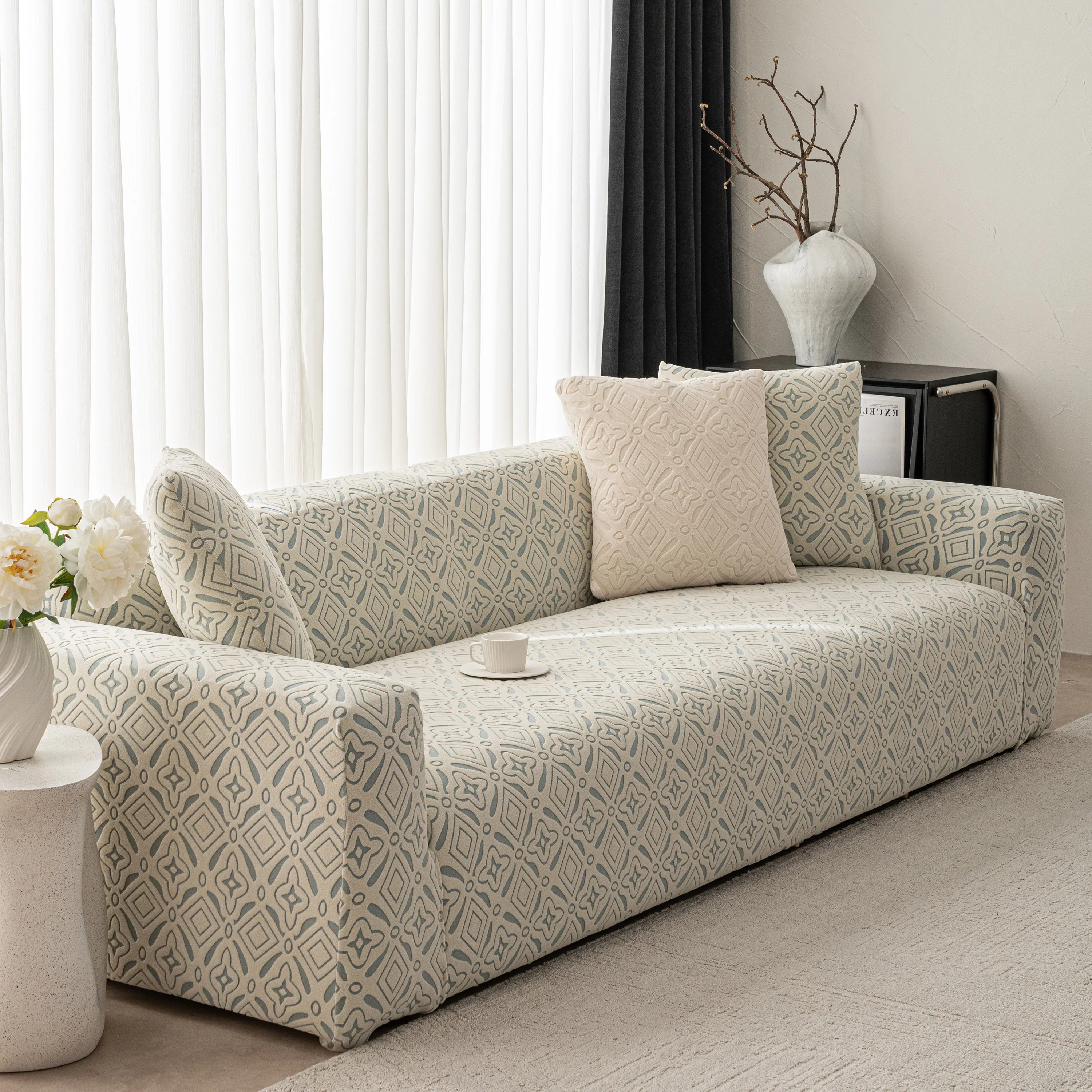 3D Jacquard Geometric Sofa Cover, High Stretch Soft Polar Fleece Slipcover for Couch - Image 41