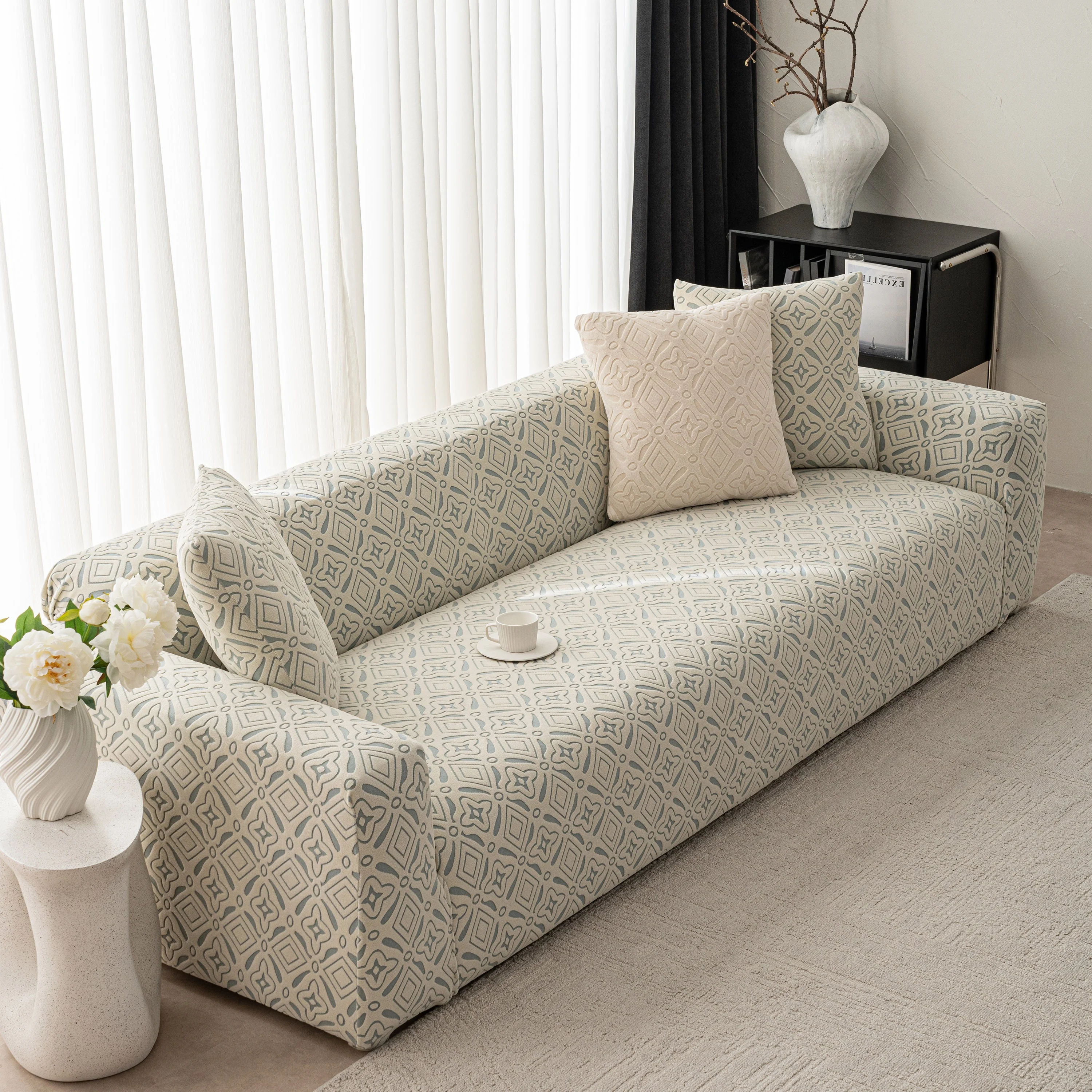3D Jacquard Geometric Sofa Cover, High Stretch Soft Polar Fleece Slipcover for Couch - Image 42