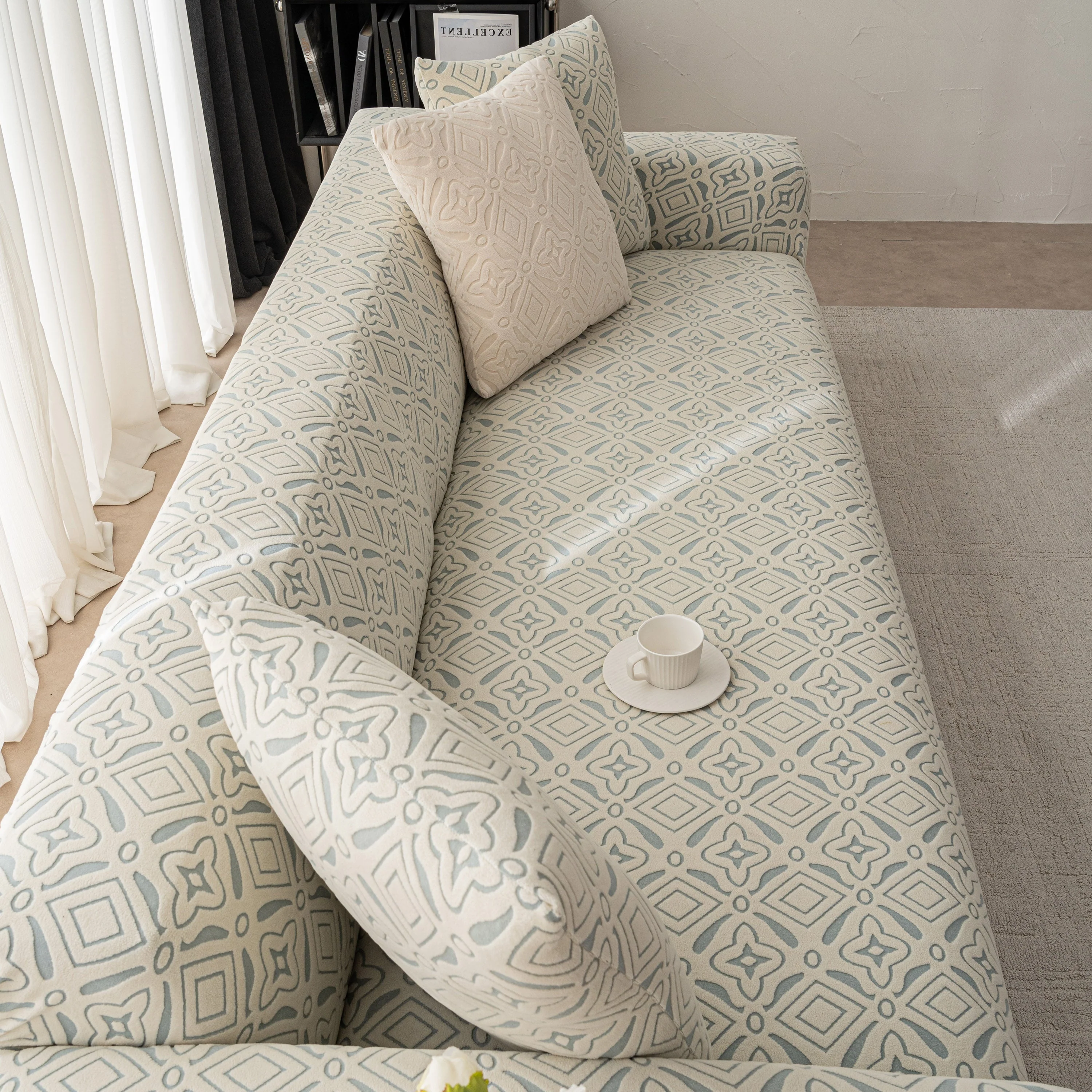 3D Jacquard Geometric Sofa Cover, High Stretch Soft Polar Fleece Slipcover for Couch - Image 45