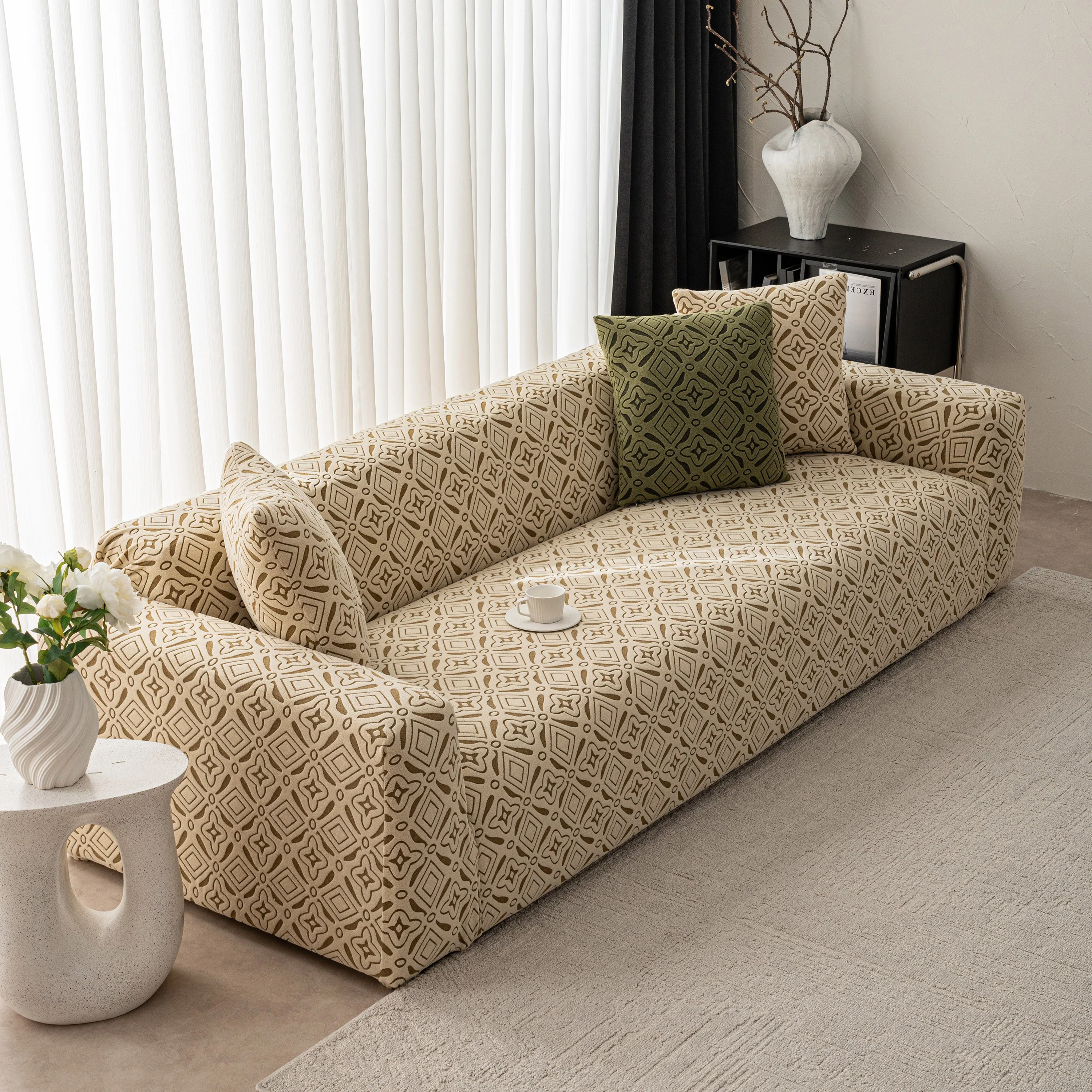 3D Jacquard Geometric Sofa Cover, High Stretch Soft Polar Fleece Slipcover for Couch - Image 5