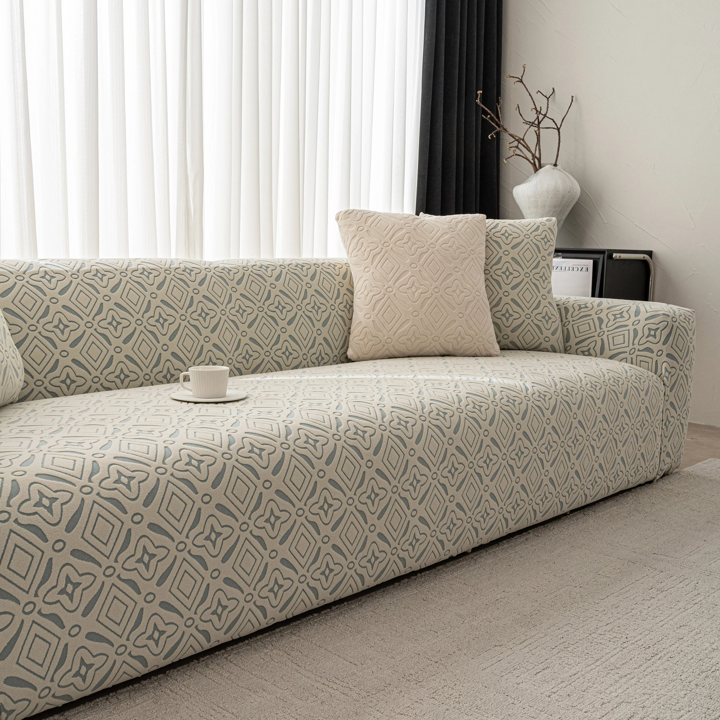 3D Jacquard Geometric Sofa Cover, High Stretch Soft Polar Fleece Slipcover for Couch - Image 50