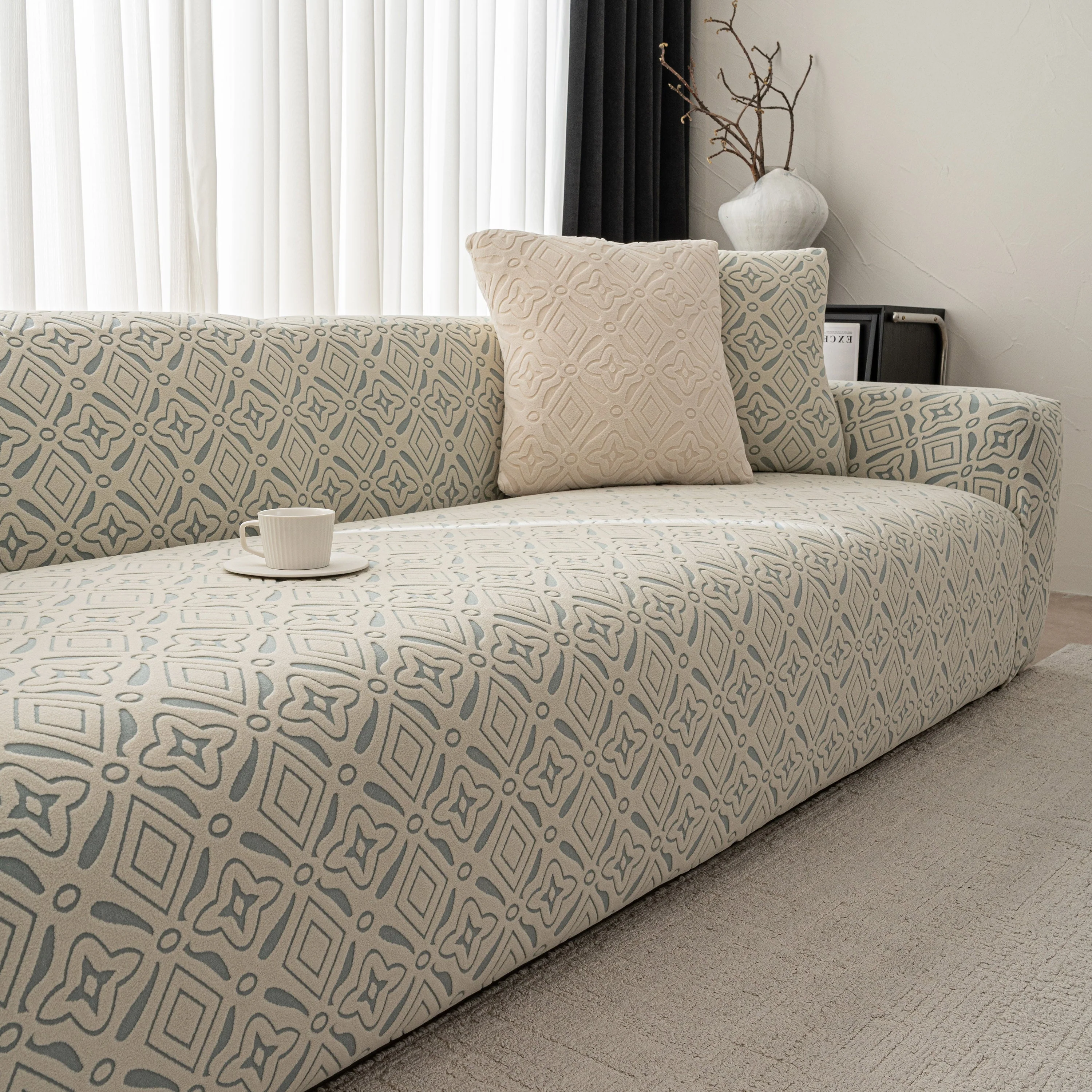 3D Jacquard Geometric Sofa Cover, High Stretch Soft Polar Fleece Slipcover for Couch - Image 51