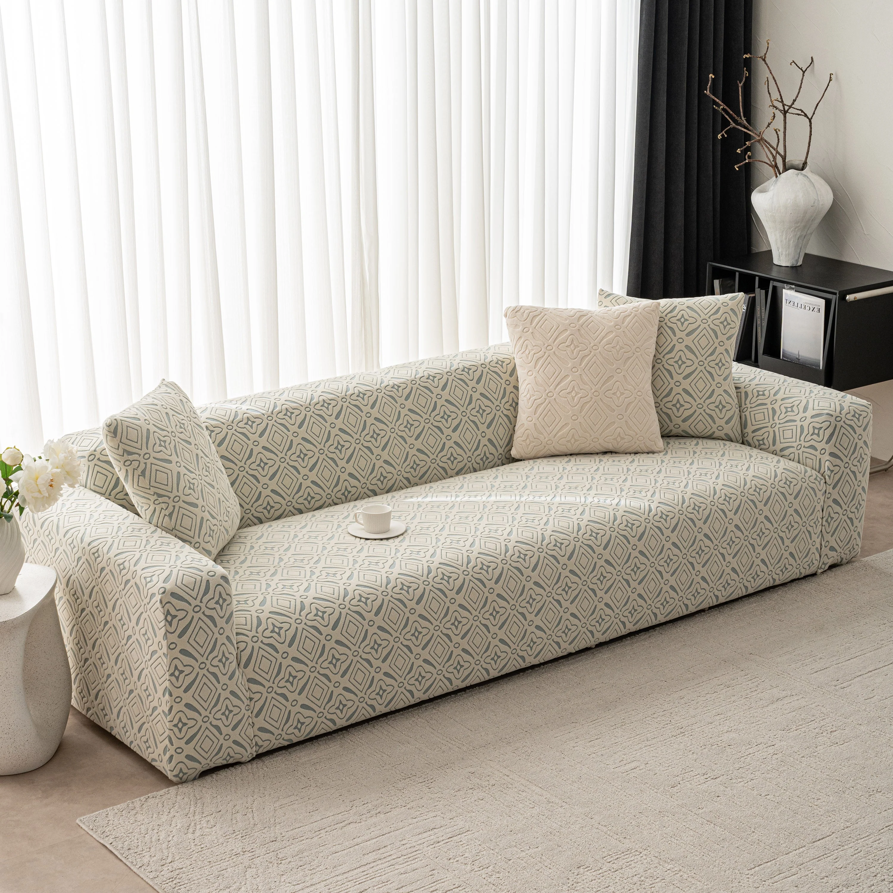 3D Jacquard Geometric Sofa Cover, High Stretch Soft Polar Fleece Slipcover for Couch - Image 53