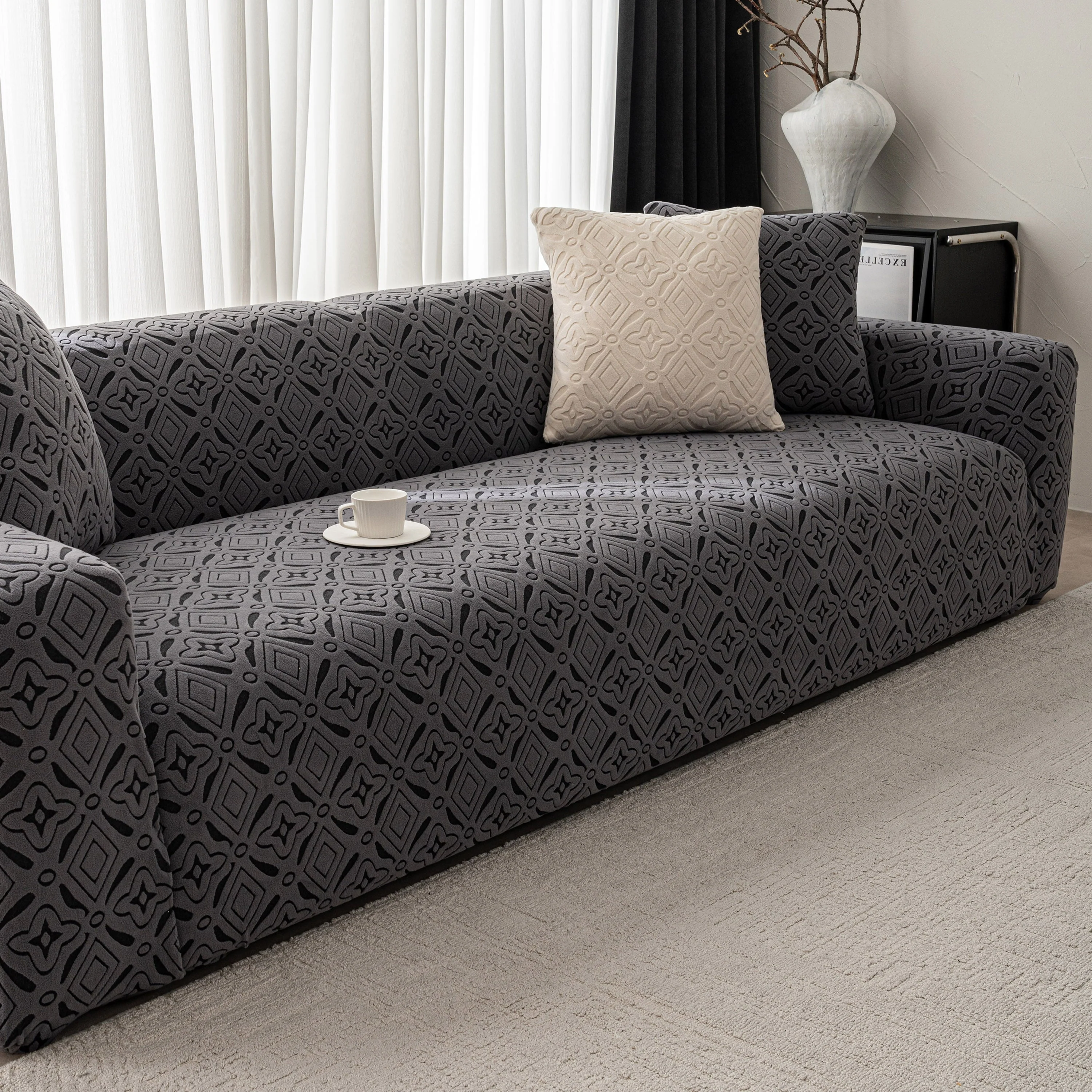 3D Jacquard Geometric Sofa Cover, High Stretch Soft Polar Fleece Slipcover for Couch - Image 54