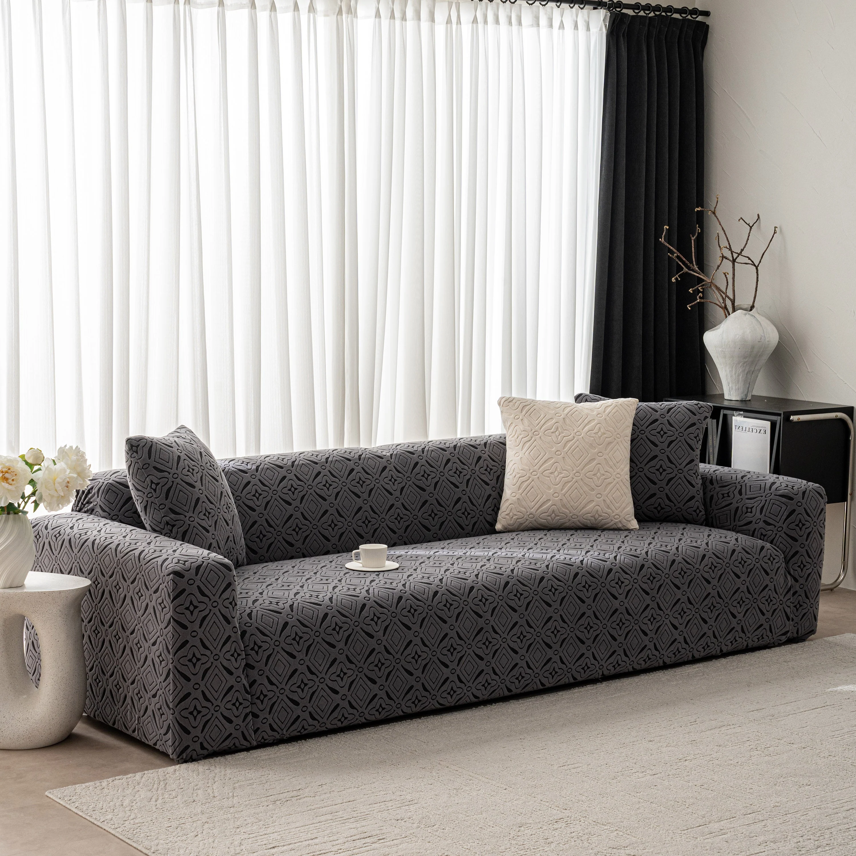 3D Jacquard Geometric Sofa Cover, High Stretch Soft Polar Fleece Slipcover for Couch - Image 56
