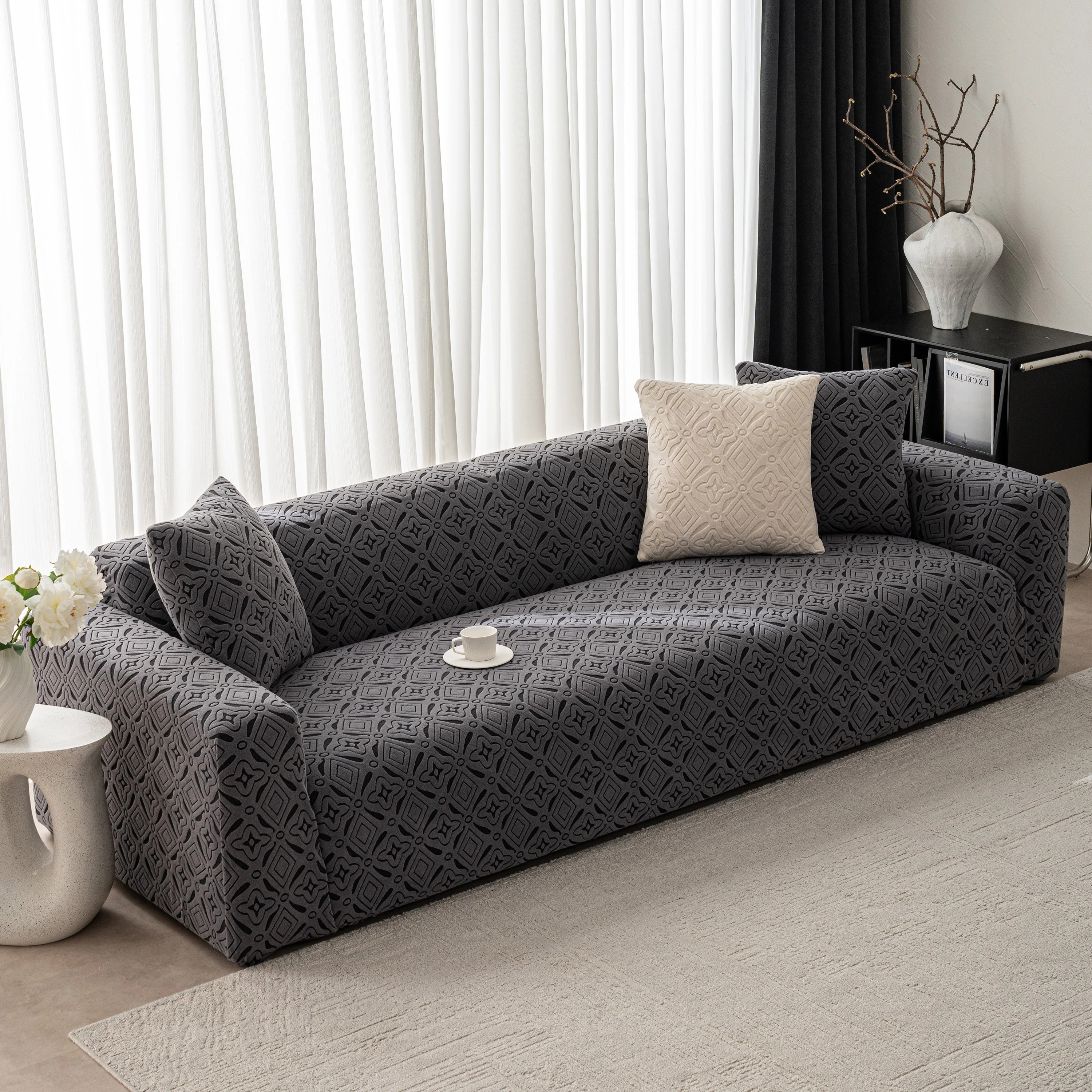 3D Jacquard Geometric Sofa Cover, High Stretch Soft Polar Fleece Slipcover for Couch - Image 57
