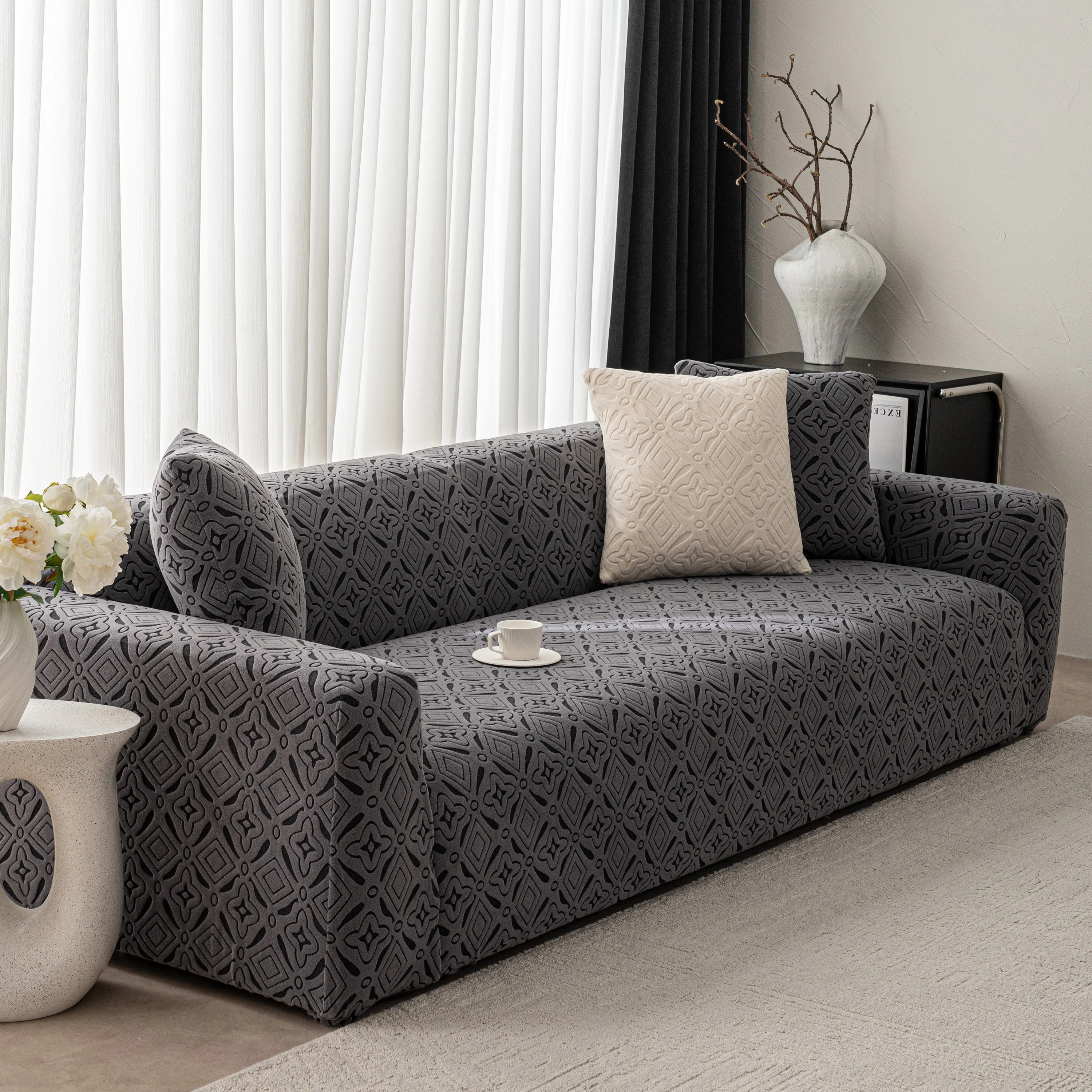 3D Jacquard Geometric Sofa Cover, High Stretch Soft Polar Fleece Slipcover for Couch - Image 58