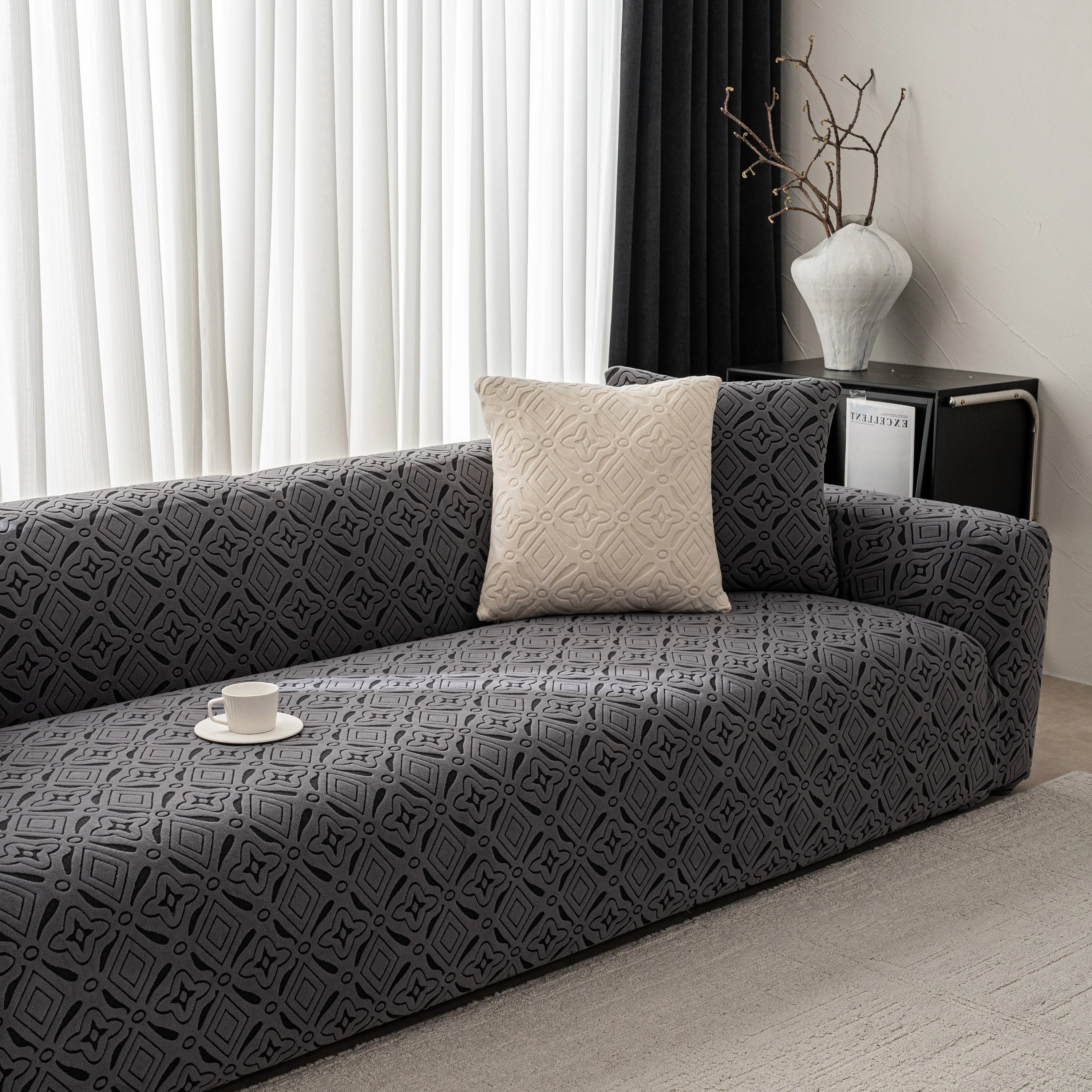 3D Jacquard Geometric Sofa Cover, High Stretch Soft Polar Fleece Slipcover for Couch - Image 59