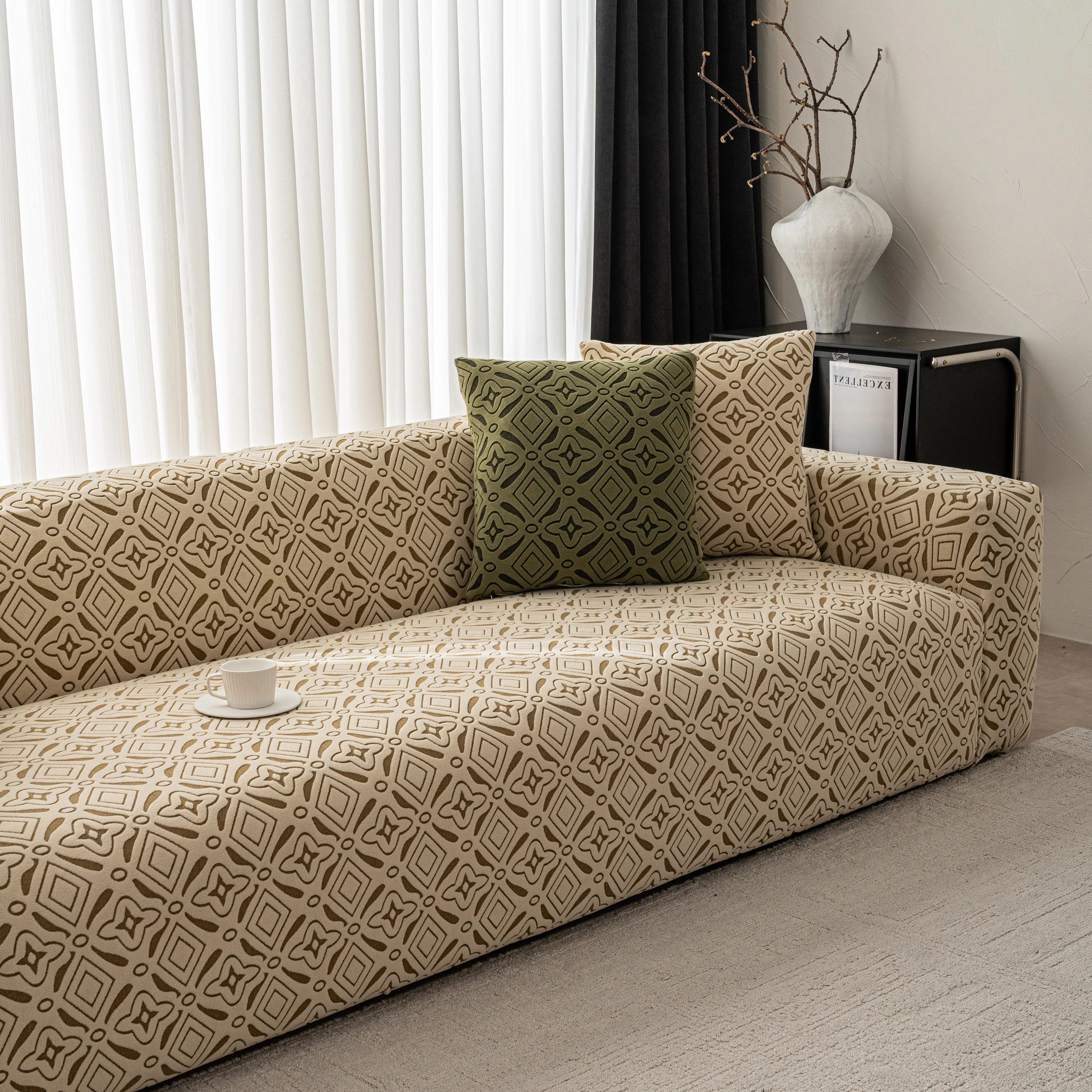 3D Jacquard Geometric Sofa Cover, High Stretch Soft Polar Fleece Slipcover for Couch - Image 6