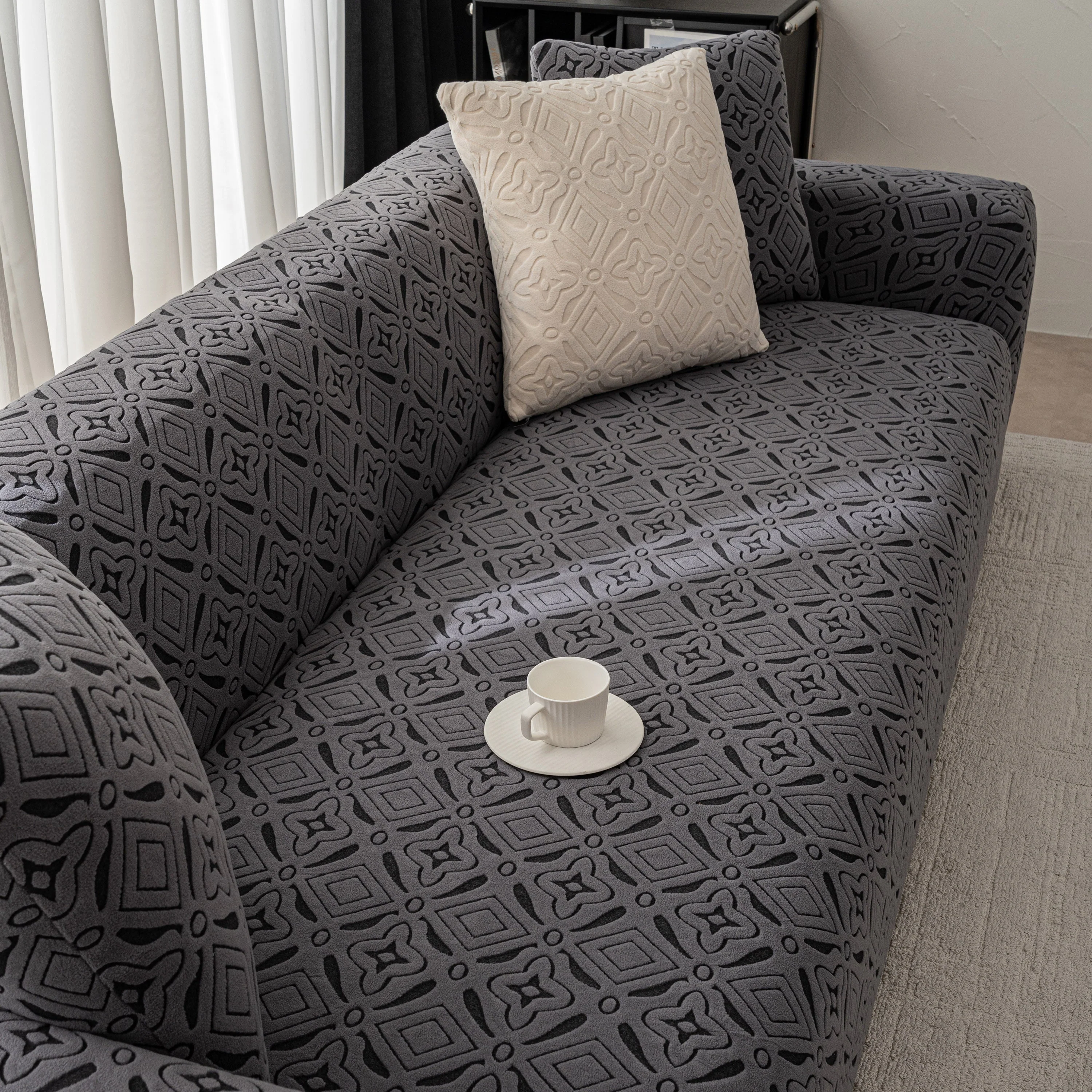 3D Jacquard Geometric Sofa Cover, High Stretch Soft Polar Fleece Slipcover for Couch - Image 61