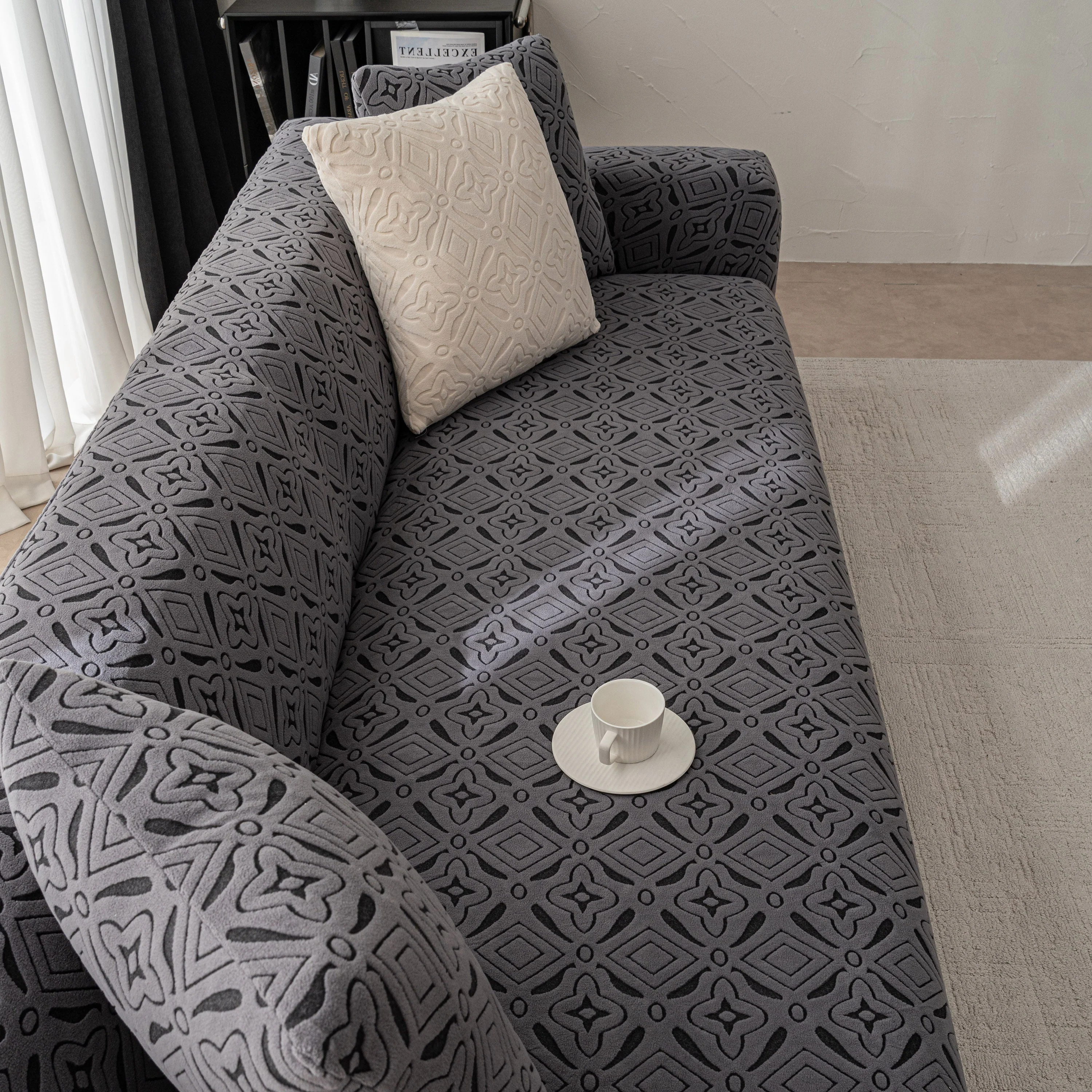 3D Jacquard Geometric Sofa Cover, High Stretch Soft Polar Fleece Slipcover for Couch - Image 62