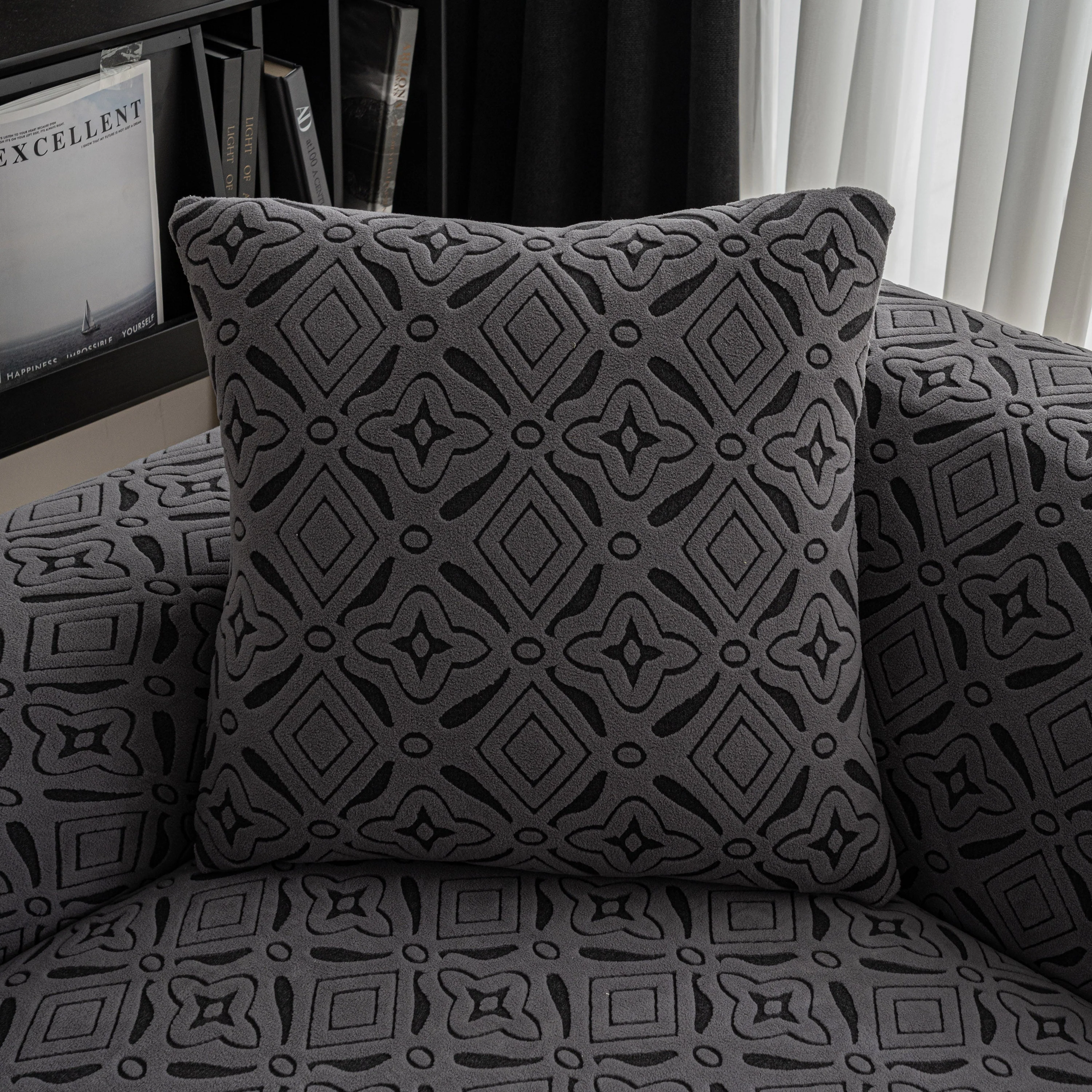 3D Jacquard Geometric Sofa Cover, High Stretch Soft Polar Fleece Slipcover for Couch - Image 66