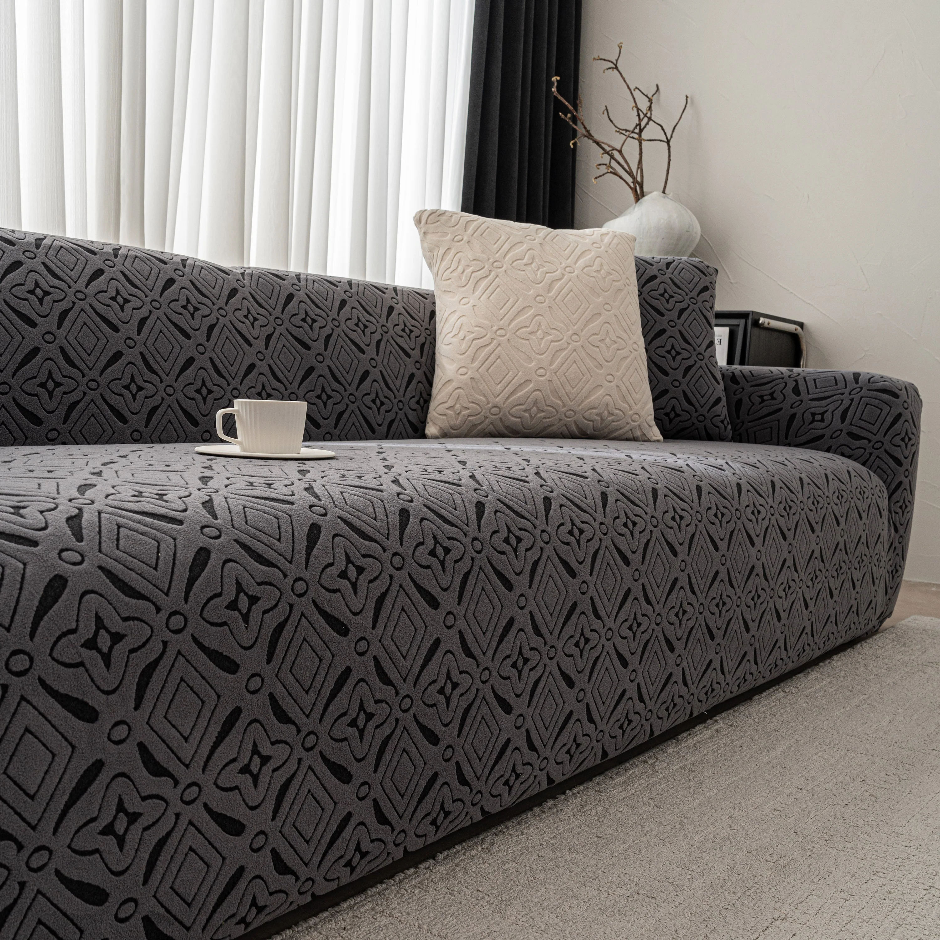 3D Jacquard Geometric Sofa Cover, High Stretch Soft Polar Fleece Slipcover for Couch - Image 69