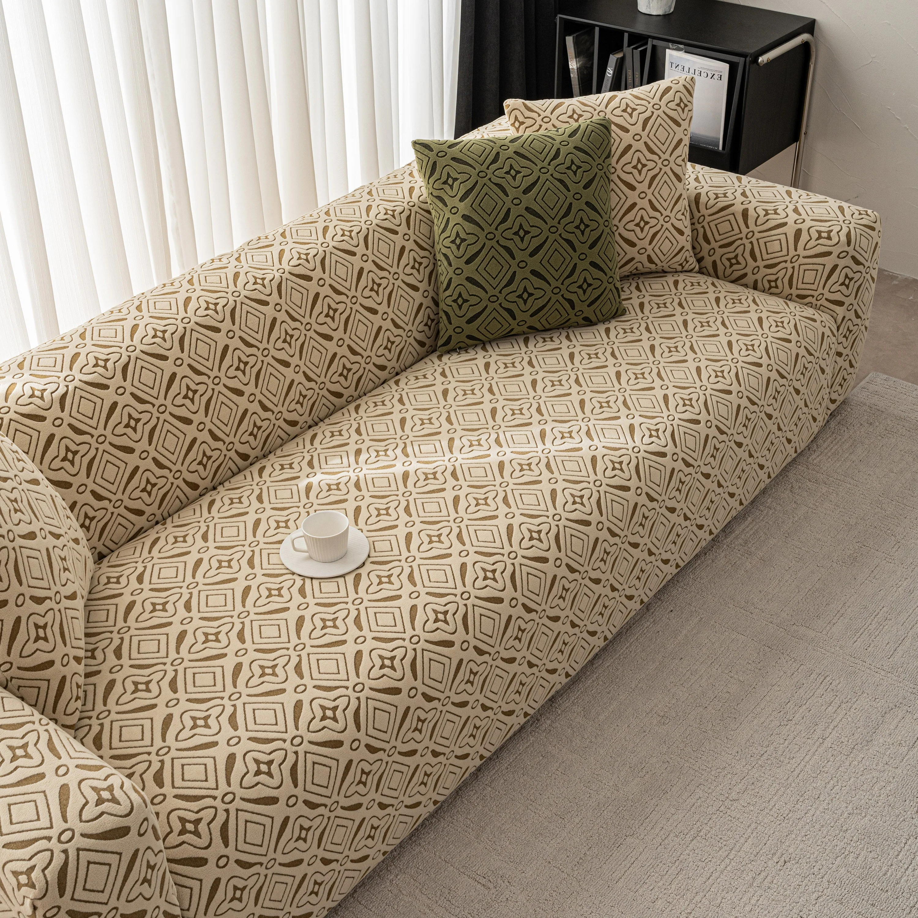 3D Jacquard Geometric Sofa Cover, High Stretch Soft Polar Fleece Slipcover for Couch - Image 7