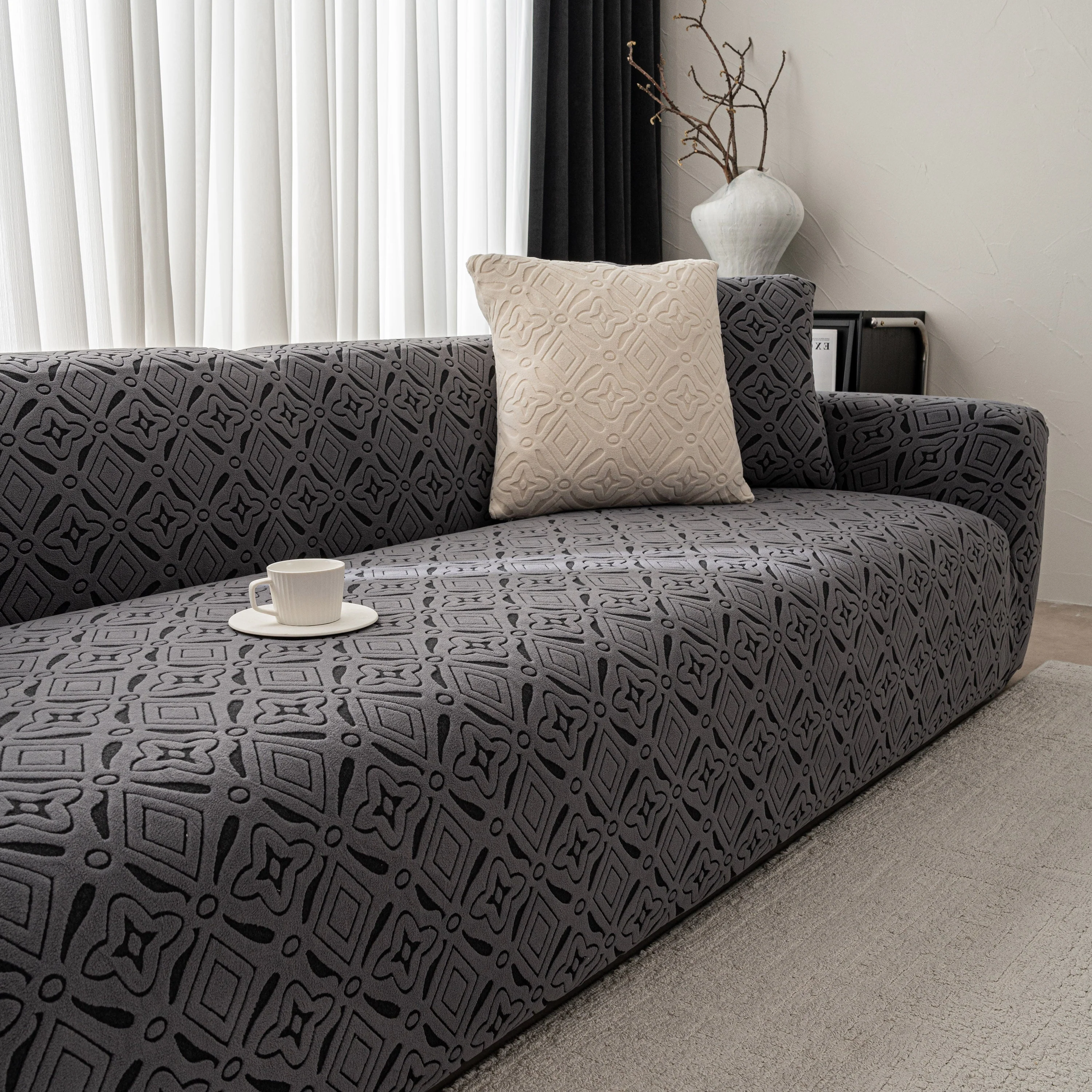 3D Jacquard Geometric Sofa Cover, High Stretch Soft Polar Fleece Slipcover for Couch - Image 70