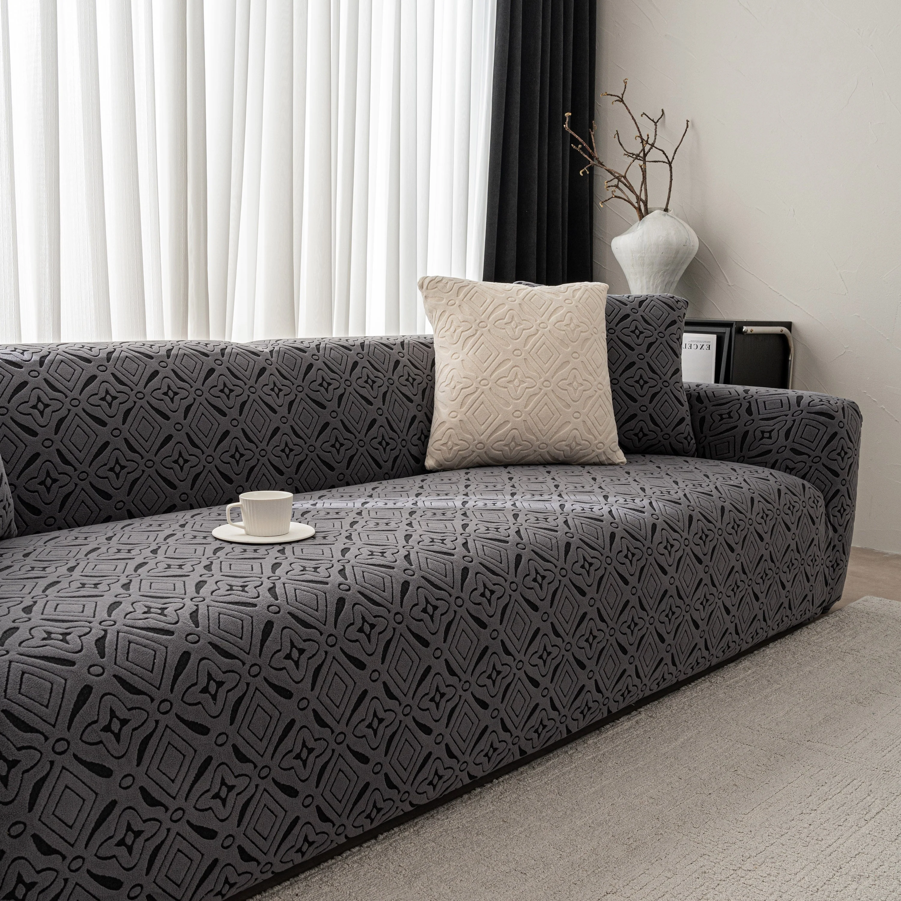 3D Jacquard Geometric Sofa Cover, High Stretch Soft Polar Fleece Slipcover for Couch - Image 71