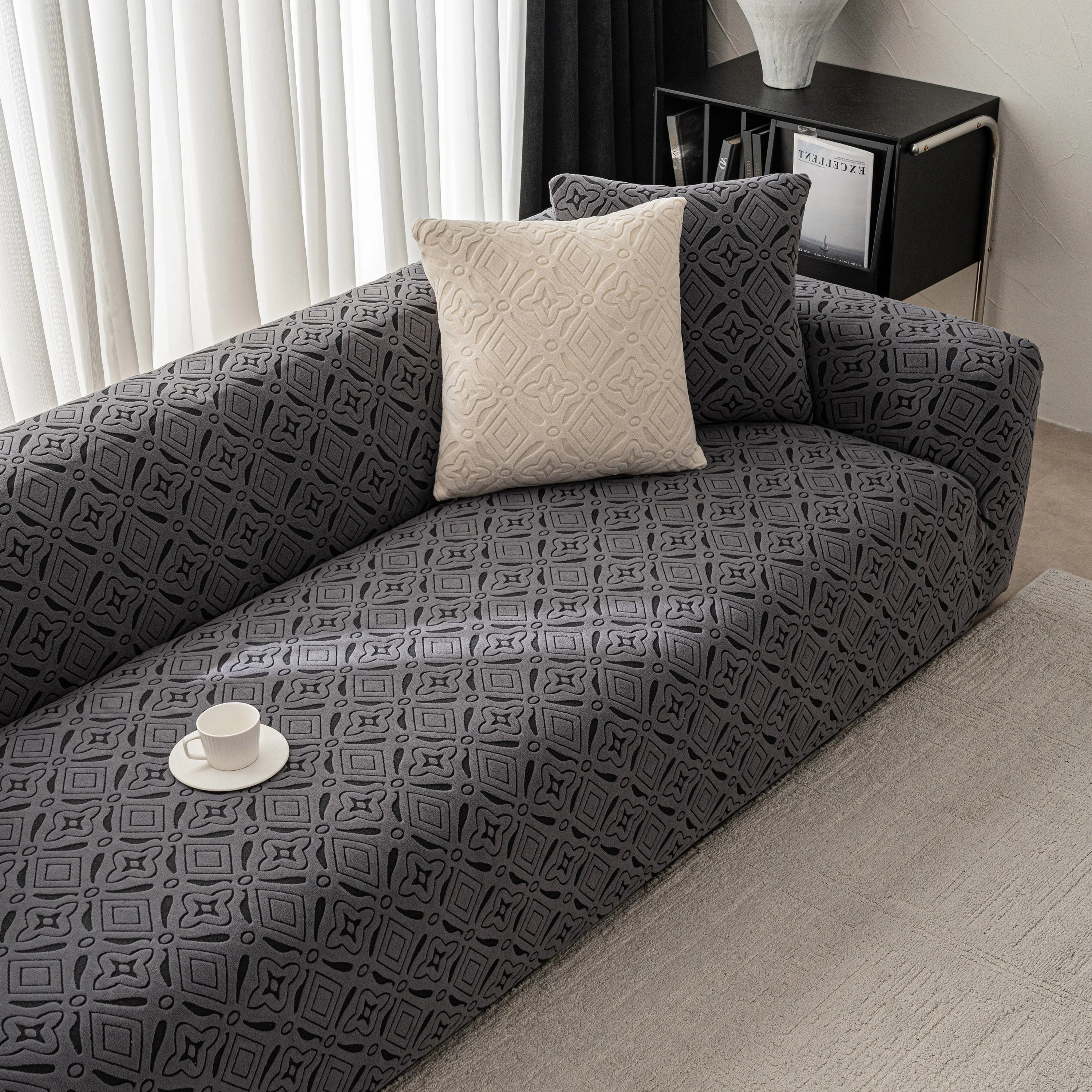 3D Jacquard Geometric Sofa Cover, High Stretch Soft Polar Fleece Slipcover for Couch - Image 73