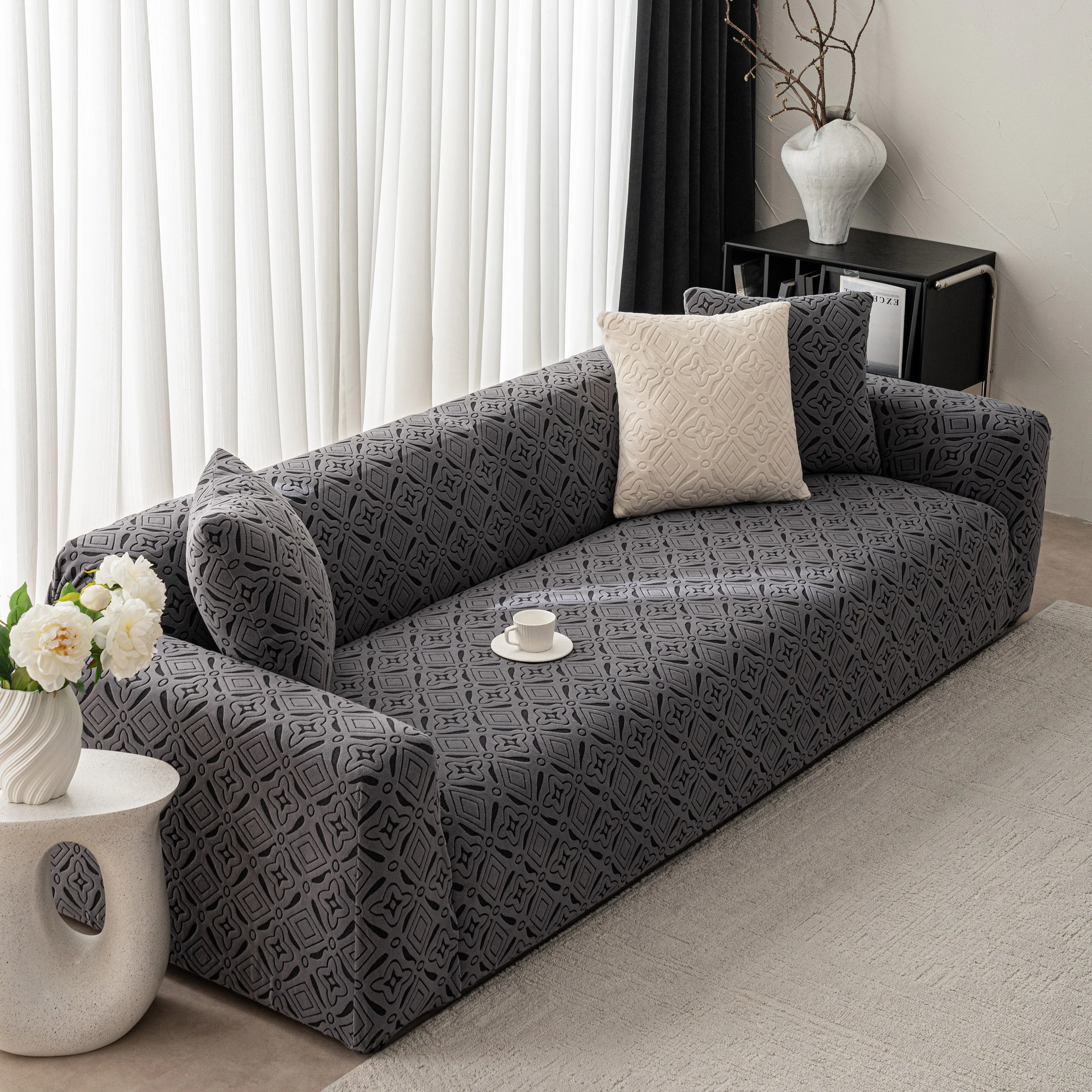 3D Jacquard Geometric Sofa Cover, High Stretch Soft Polar Fleece Slipcover for Couch - Image 74