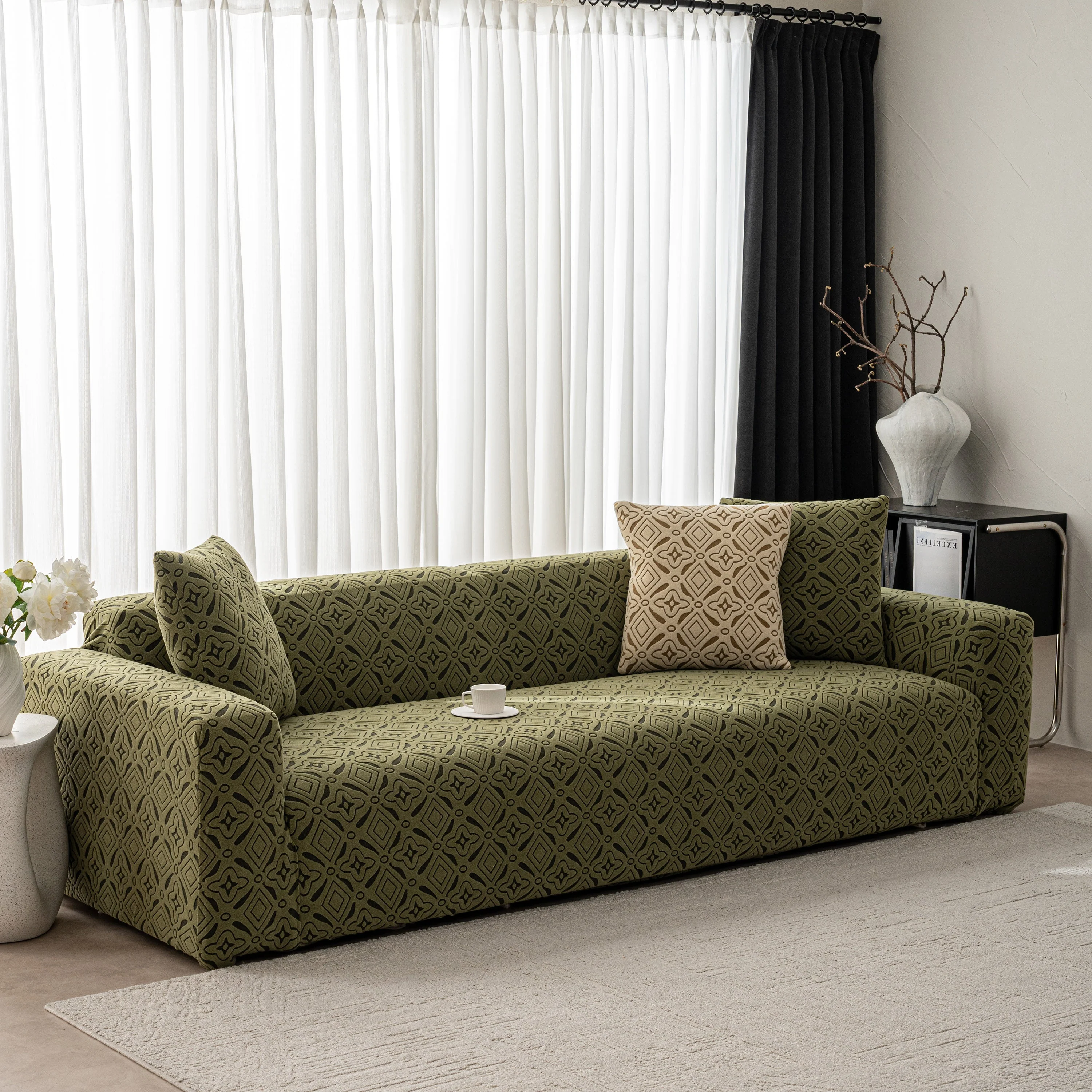 3D Jacquard Geometric Sofa Cover, High Stretch Soft Polar Fleece Slipcover for Couch - Image 77