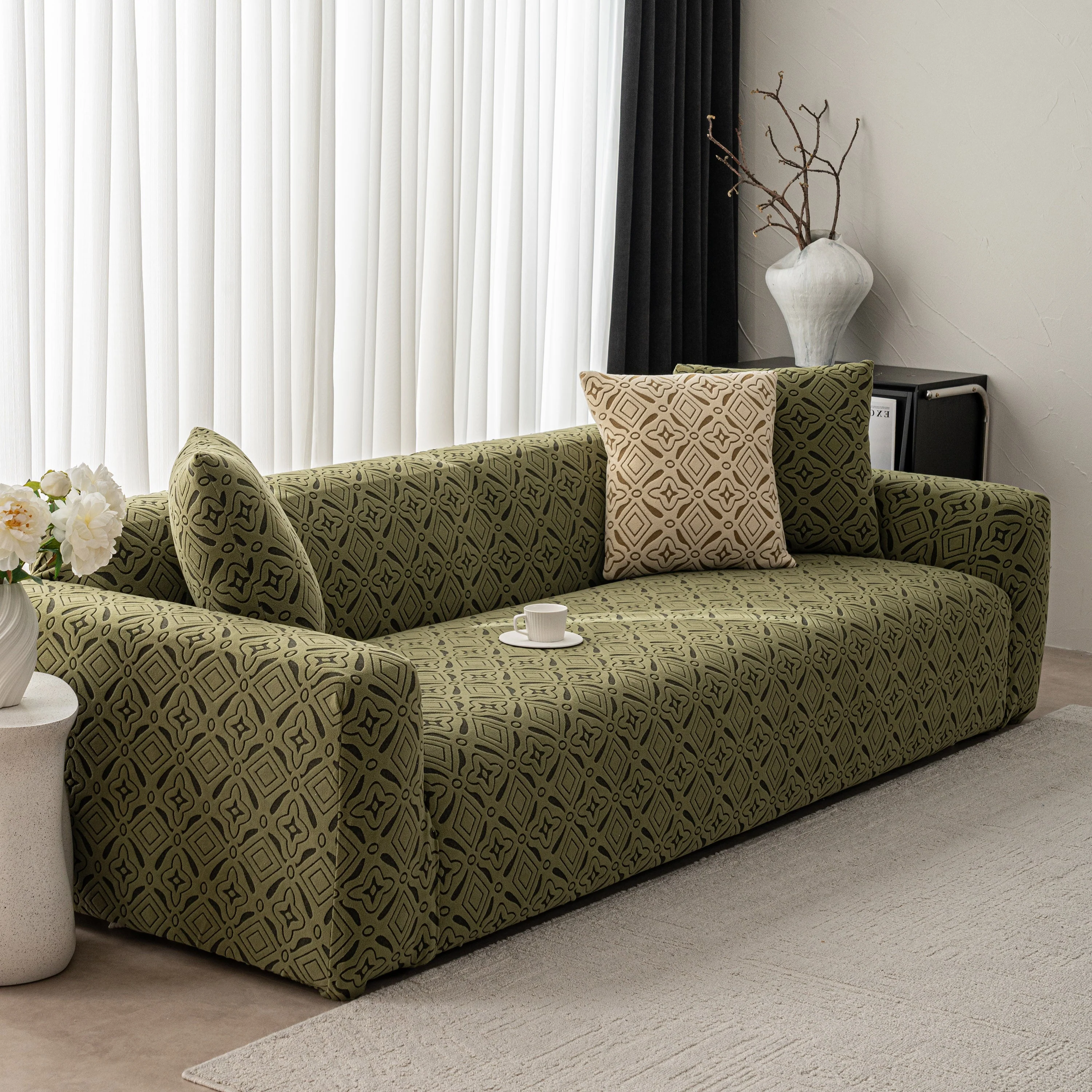 3D Jacquard Geometric Sofa Cover, High Stretch Soft Polar Fleece Slipcover for Couch - Image 78