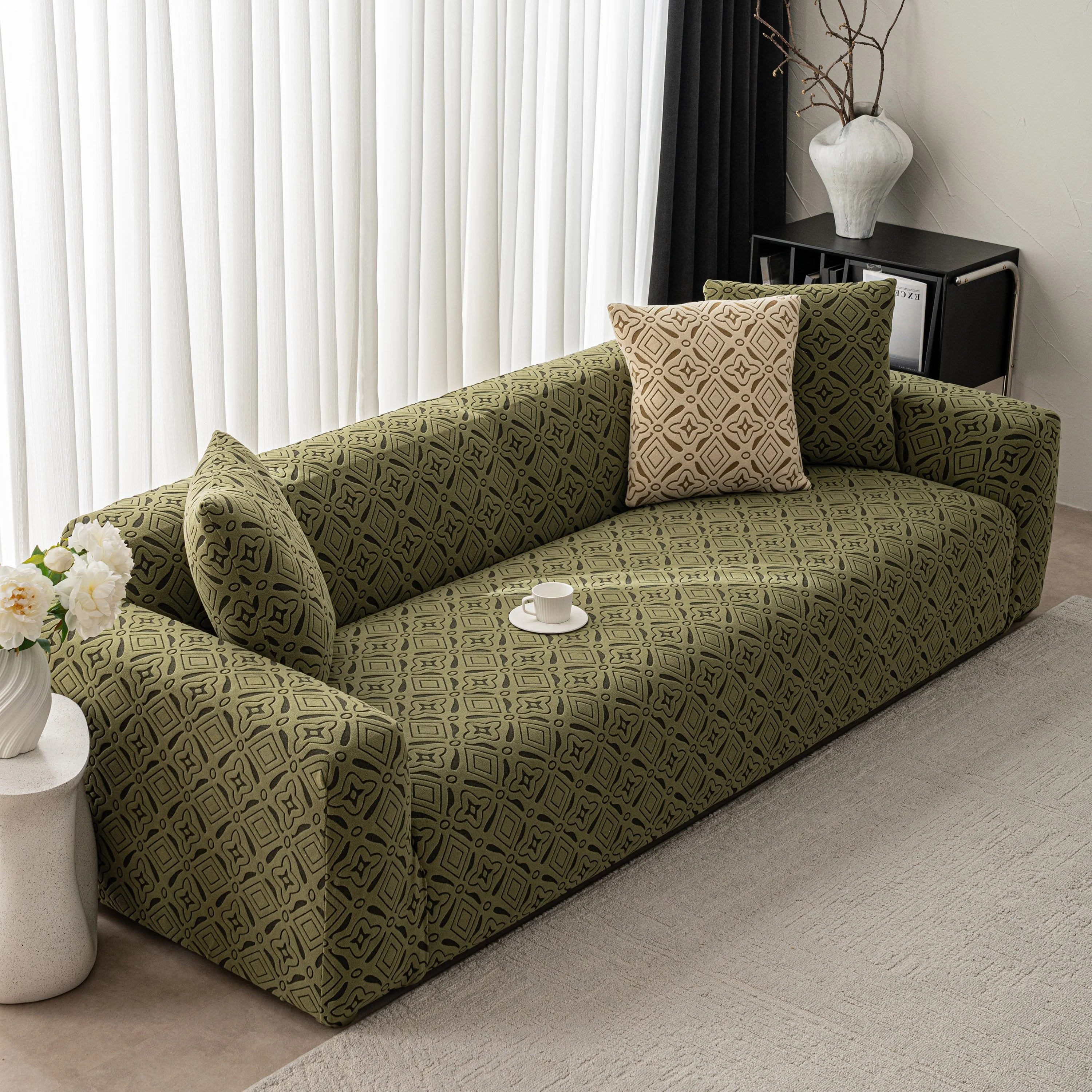 3D Jacquard Geometric Sofa Cover, High Stretch Soft Polar Fleece Slipcover for Couch - Image 79